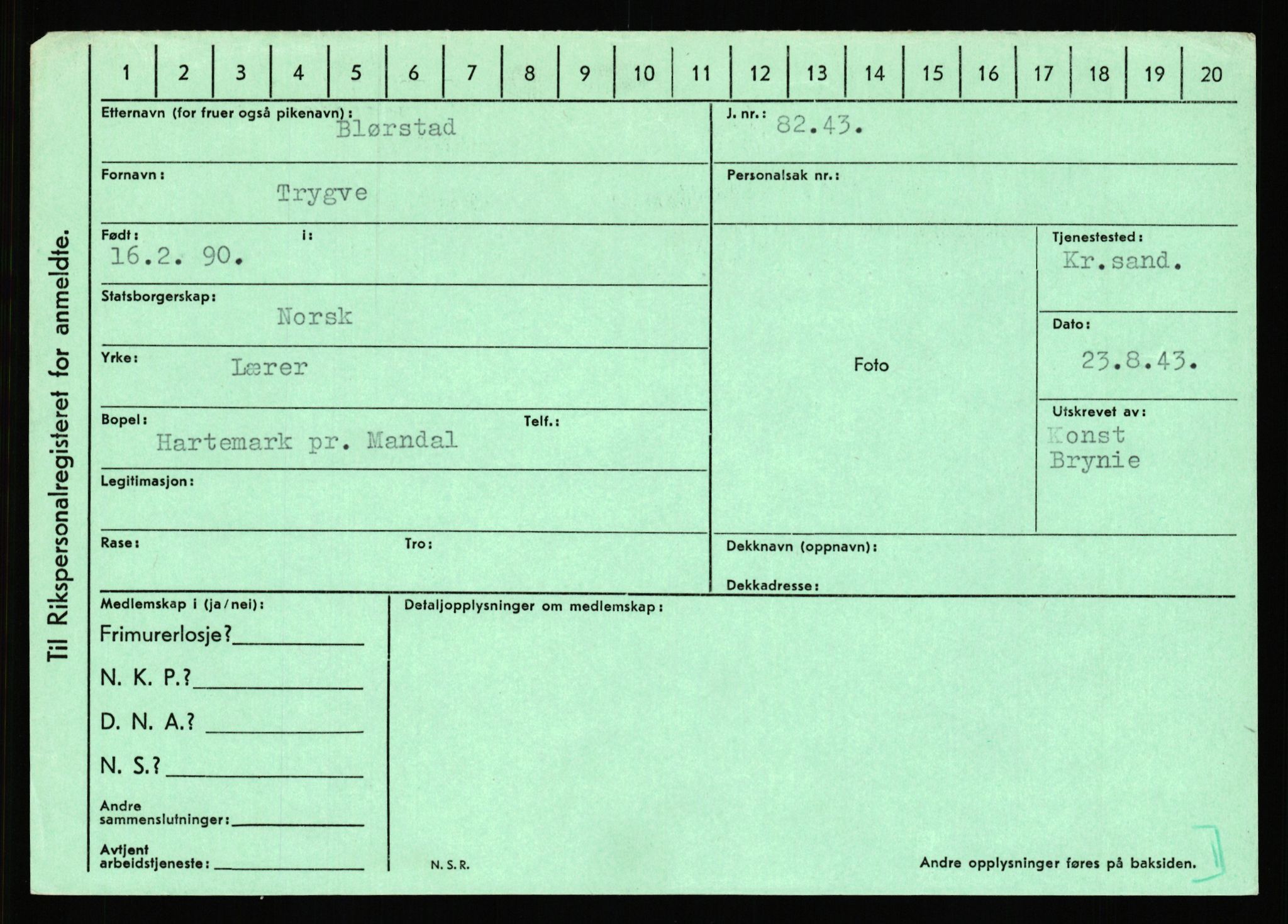 Statspolitiet - Hovedkontoret / Osloavdelingen, AV/RA-S-1329/C/Ca/L0002: Arneberg - Brand, 1943-1945, p. 4368