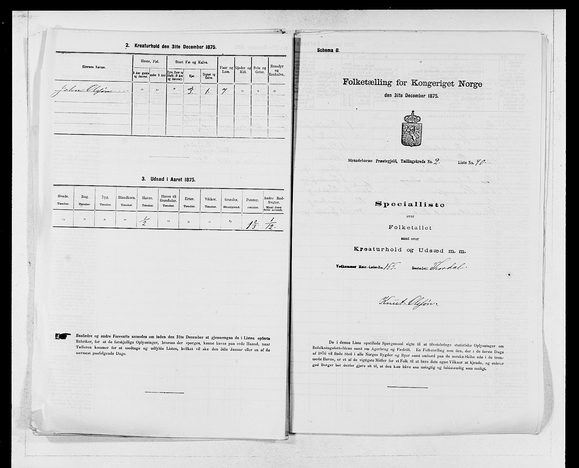 SAB, 1875 census for 1226P Strandebarm, 1875, p. 315