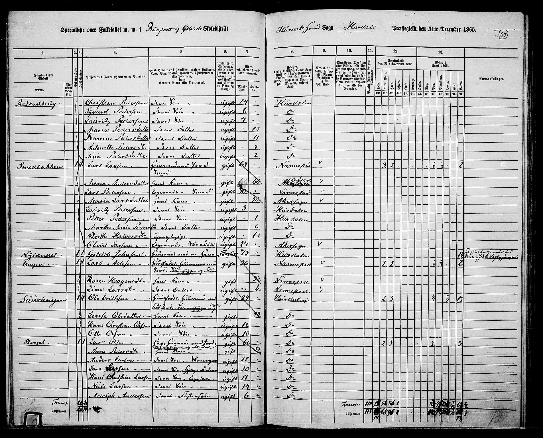 RA, 1865 census for Hurdal, 1865, p. 58