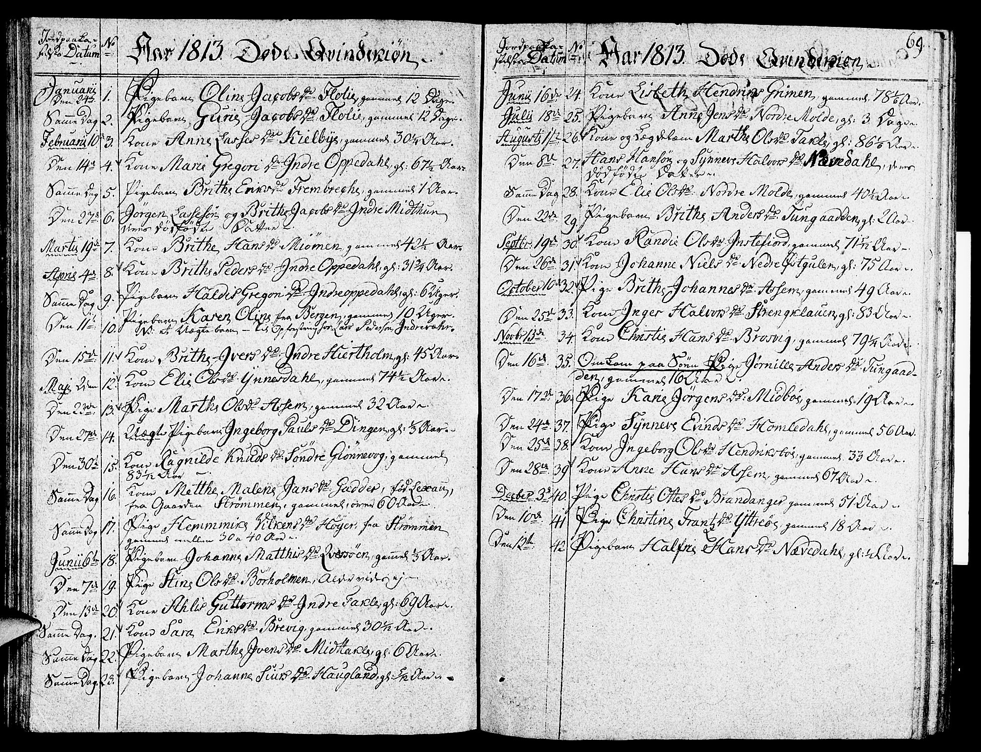 Gulen sokneprestembete, AV/SAB-A-80201/H/Haa/Haaa/L0017: Parish register (official) no. A 17, 1809-1825, p. 69