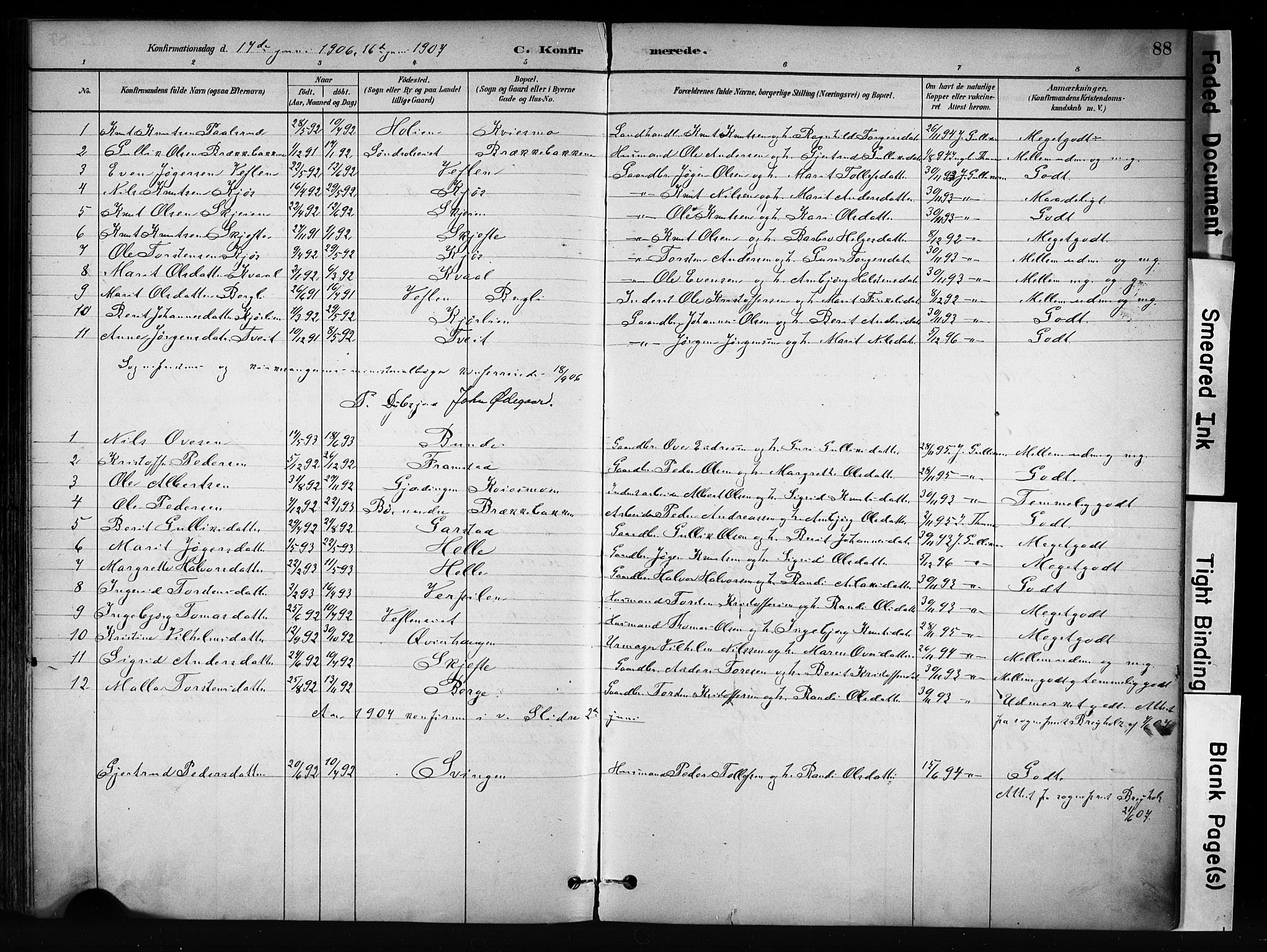 Vang prestekontor, Valdres, SAH/PREST-140/H/Ha/L0009: Parish register (official) no. 9, 1882-1914, p. 88