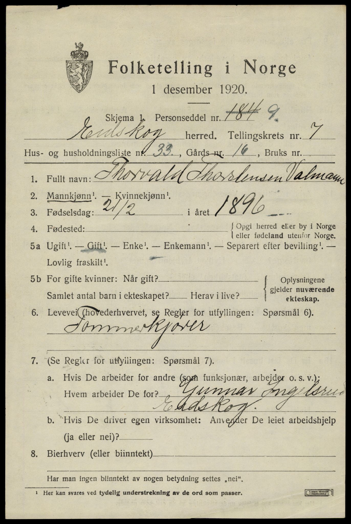 SAH, 1920 census for Eidskog, 1920, p. 8803