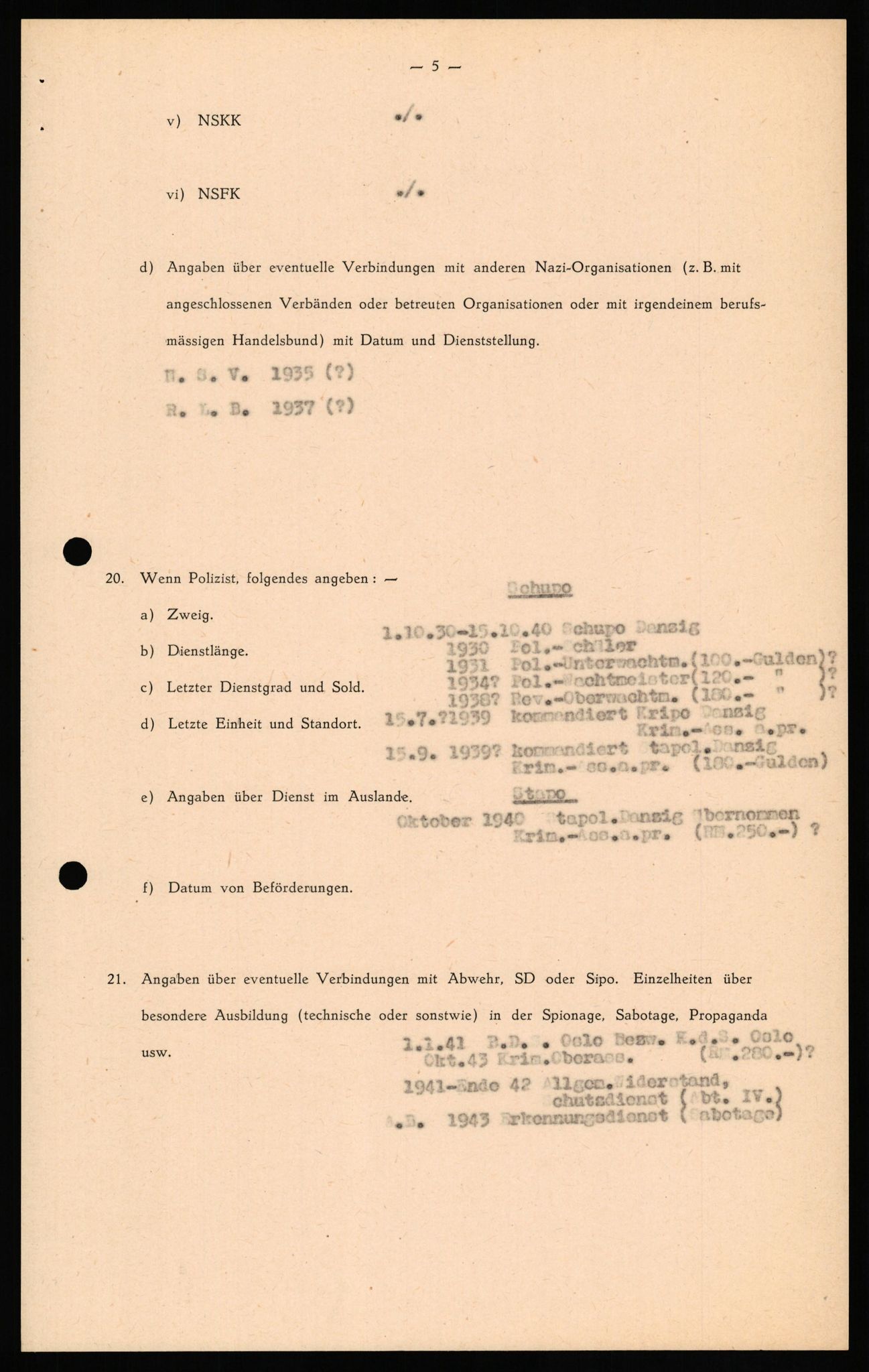 Forsvaret, Forsvarets overkommando II, AV/RA-RAFA-3915/D/Db/L0027: CI Questionaires. Tyske okkupasjonsstyrker i Norge. Tyskere., 1945-1946, p. 329