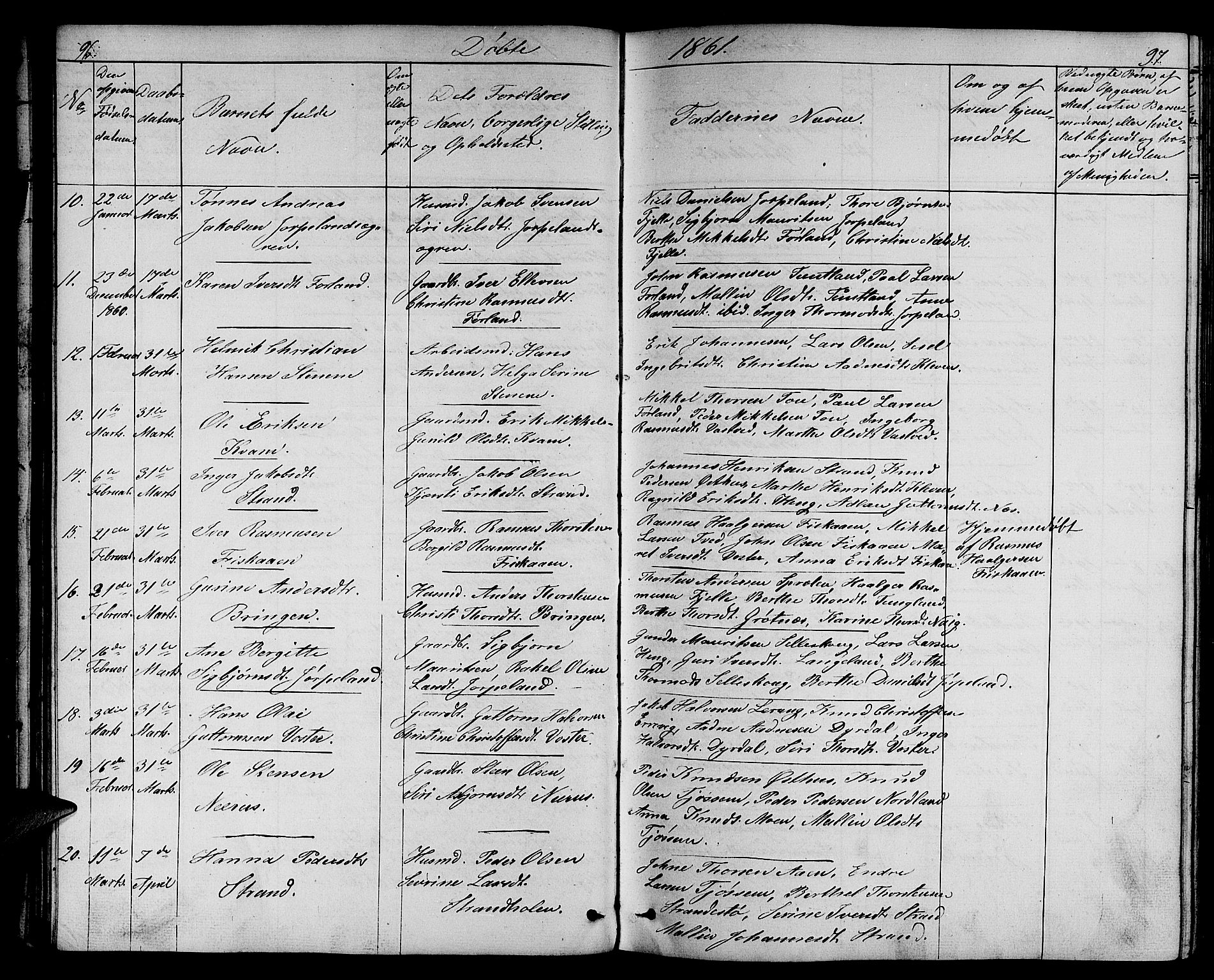 Strand sokneprestkontor, AV/SAST-A-101828/H/Ha/Hab/L0003: Parish register (copy) no. B 3, 1855-1881, p. 96-97