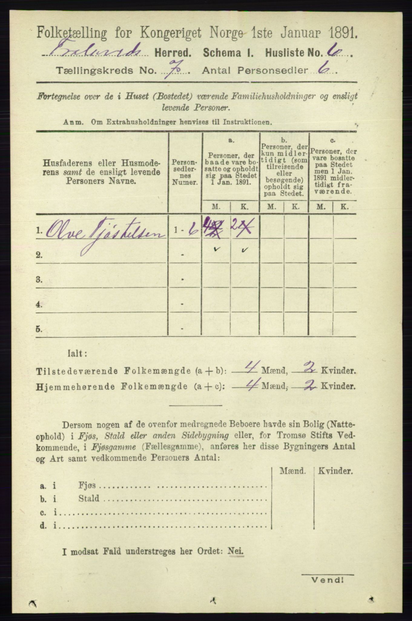 RA, 1891 census for 0919 Froland, 1891, p. 2630