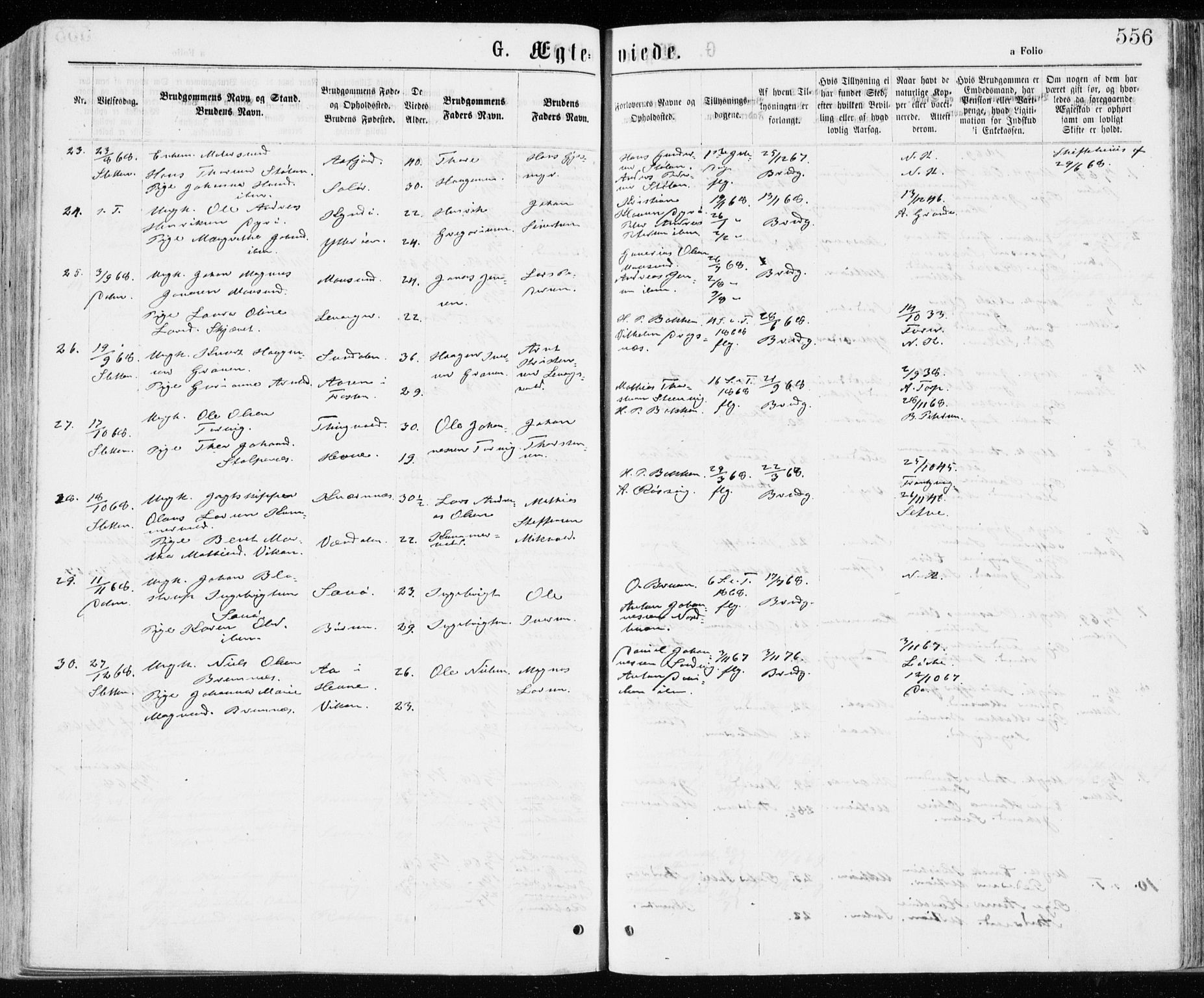 Ministerialprotokoller, klokkerbøker og fødselsregistre - Sør-Trøndelag, AV/SAT-A-1456/640/L0576: Parish register (official) no. 640A01, 1846-1876, p. 556