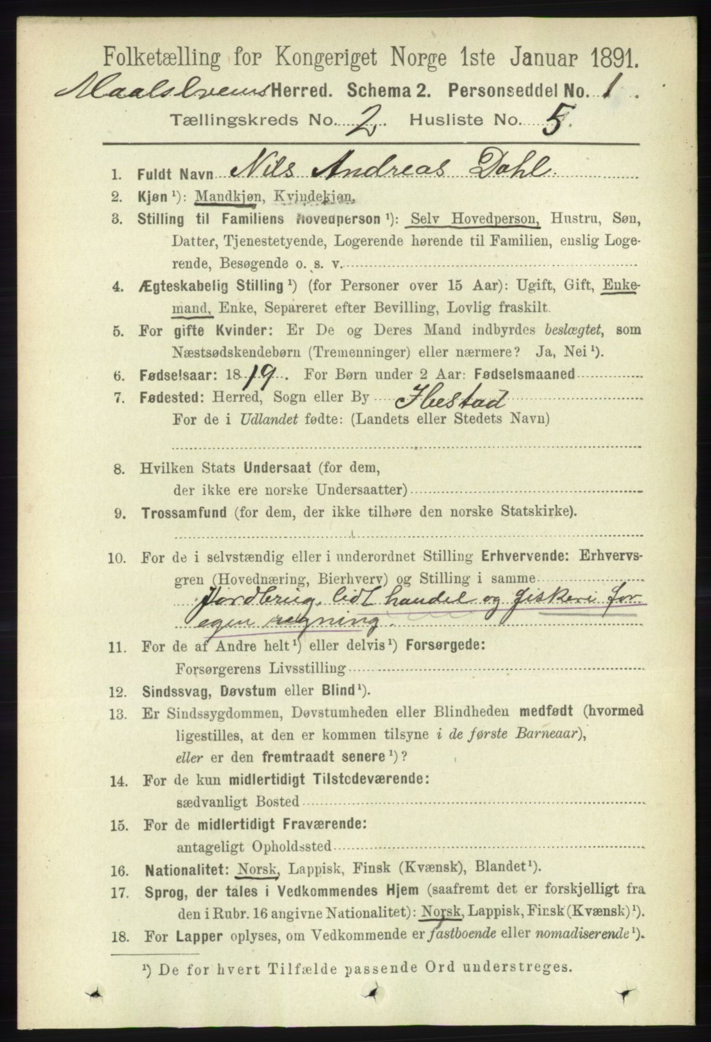RA, 1891 census for 1924 Målselv, 1891, p. 320