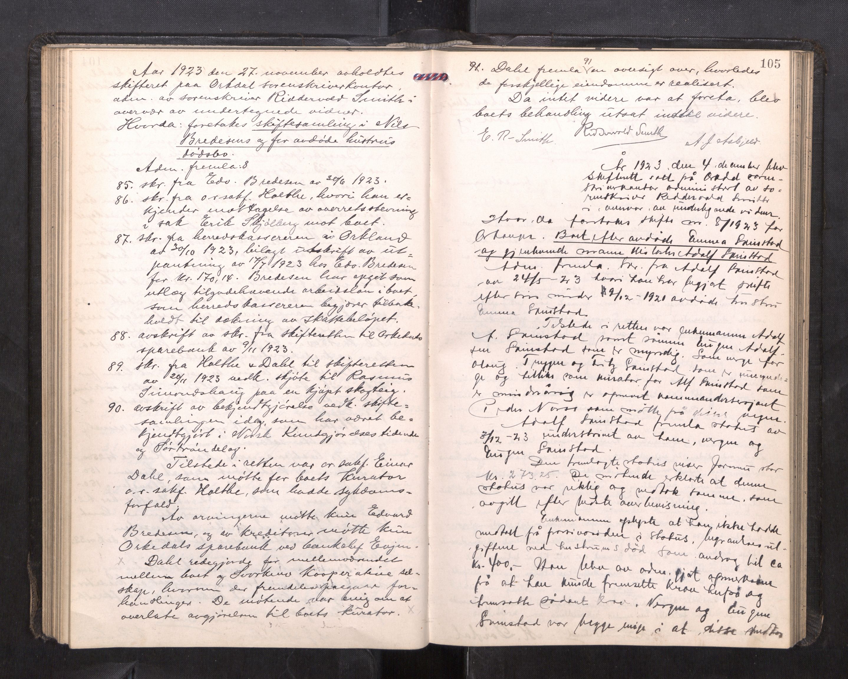 Orkdal sorenskriveri, AV/SAT-A-4169/1/3/3B/L0015: Skiftebehandlingsprotokoll, 1919-1927, p. 104b-105a