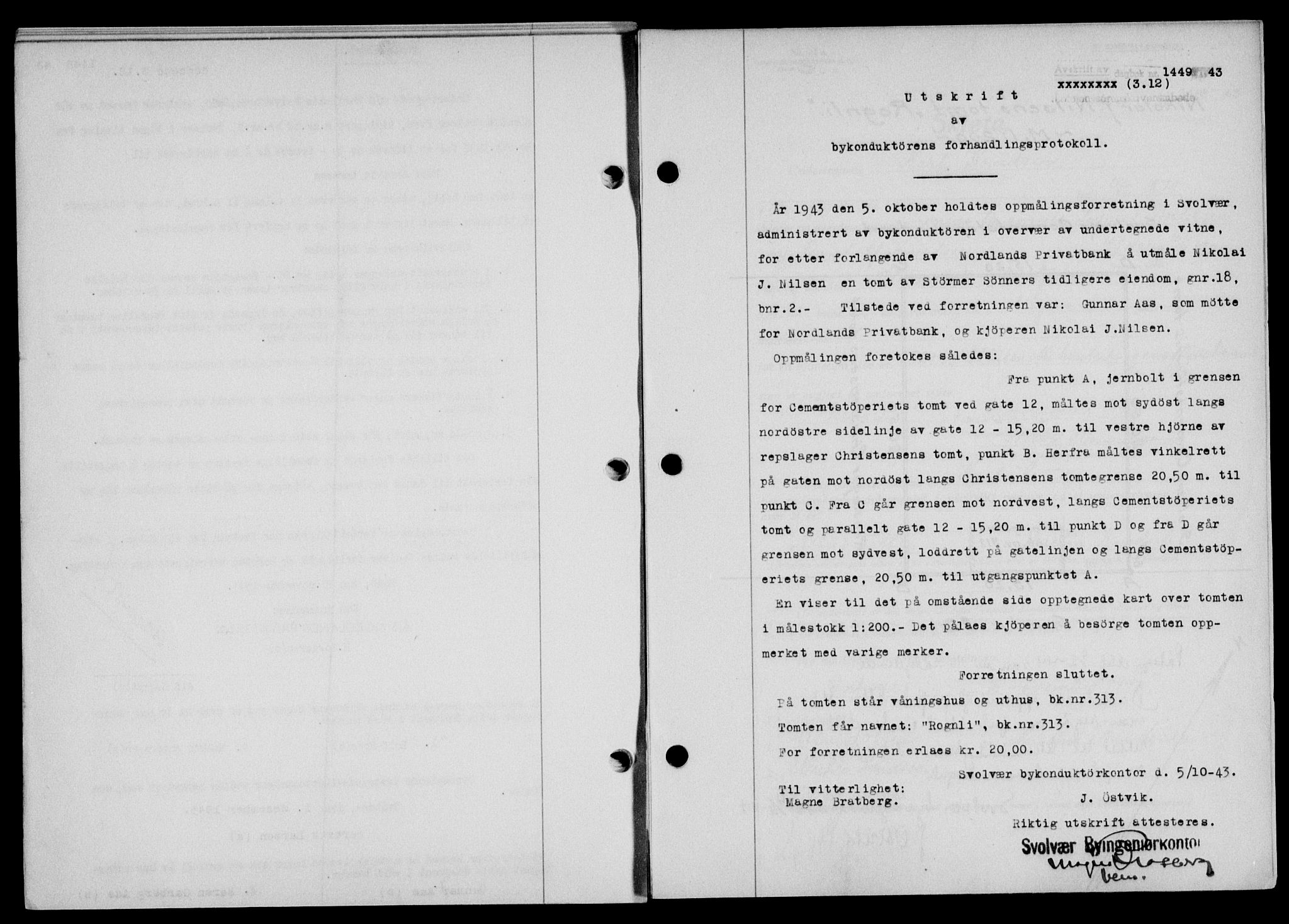 Lofoten sorenskriveri, SAT/A-0017/1/2/2C/L0012a: Mortgage book no. 12a, 1943-1944, Diary no: : 1449/1943