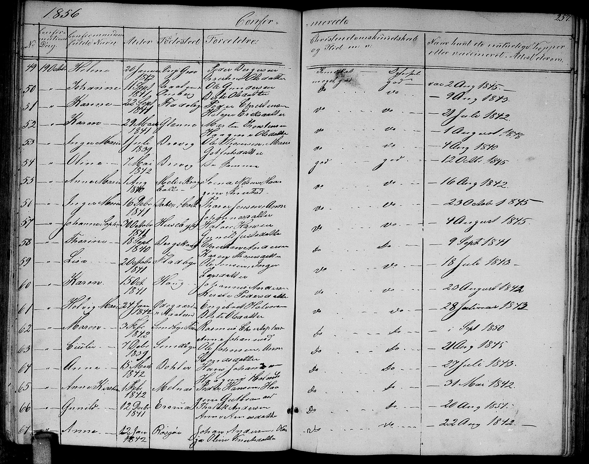 Enebakk prestekontor Kirkebøker, AV/SAO-A-10171c/G/Ga/L0004: Parish register (copy) no. I 4, 1850-1866, p. 257