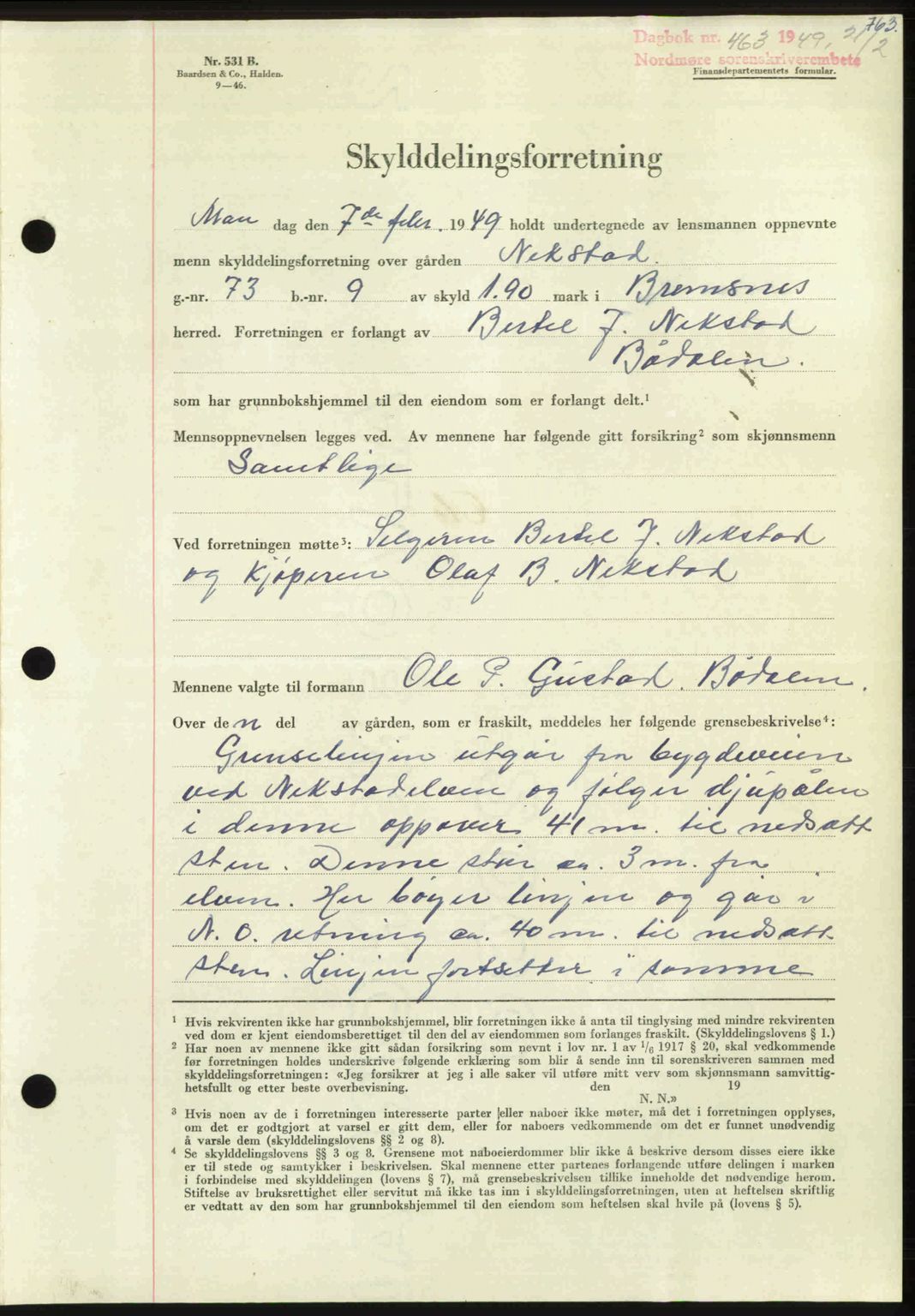 Nordmøre sorenskriveri, AV/SAT-A-4132/1/2/2Ca: Mortgage book no. A110, 1948-1949, Diary no: : 463/1949