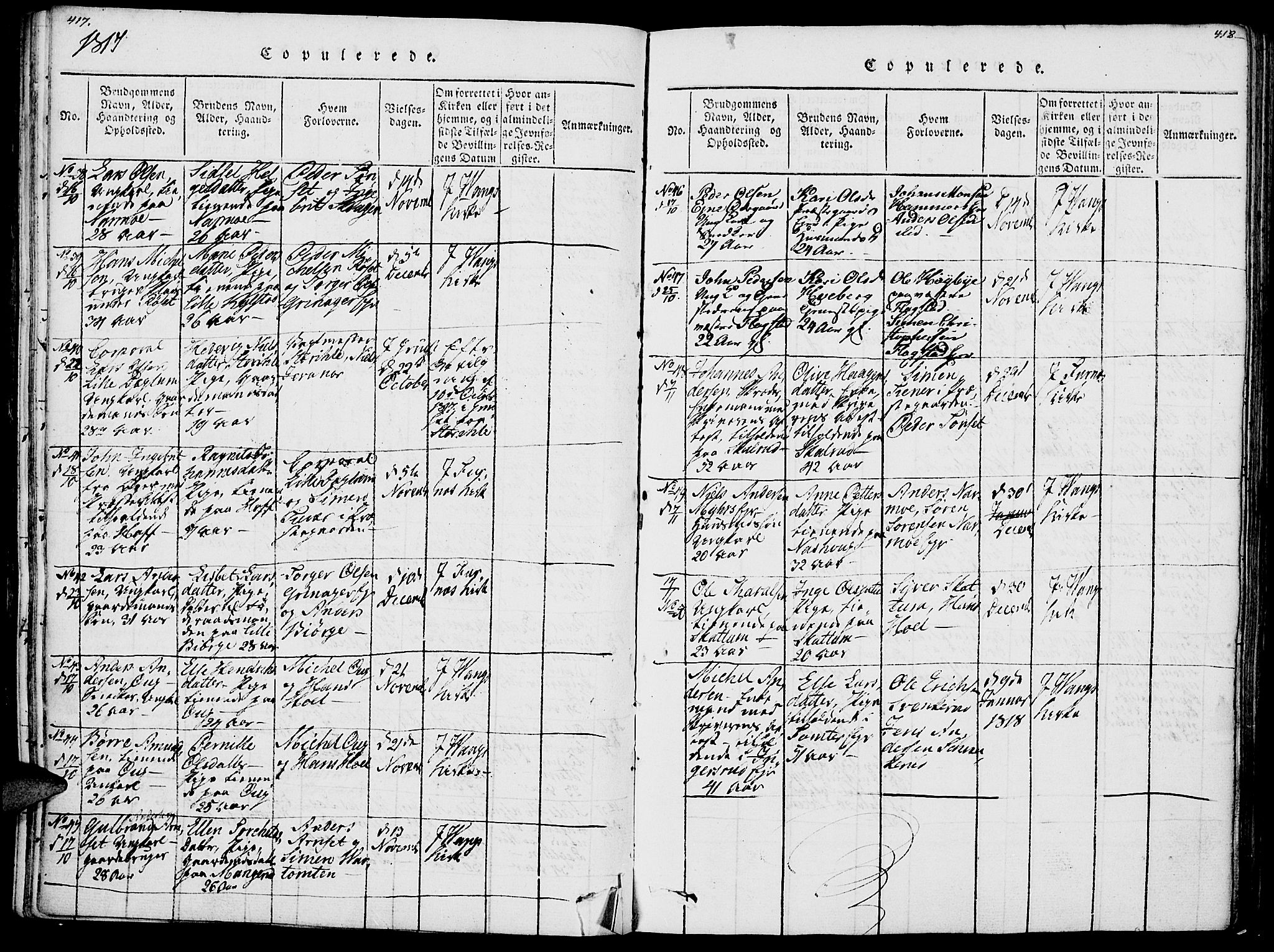Vang prestekontor, Hedmark, SAH/PREST-008/H/Ha/Haa/L0007: Parish register (official) no. 7, 1813-1826, p. 417-418