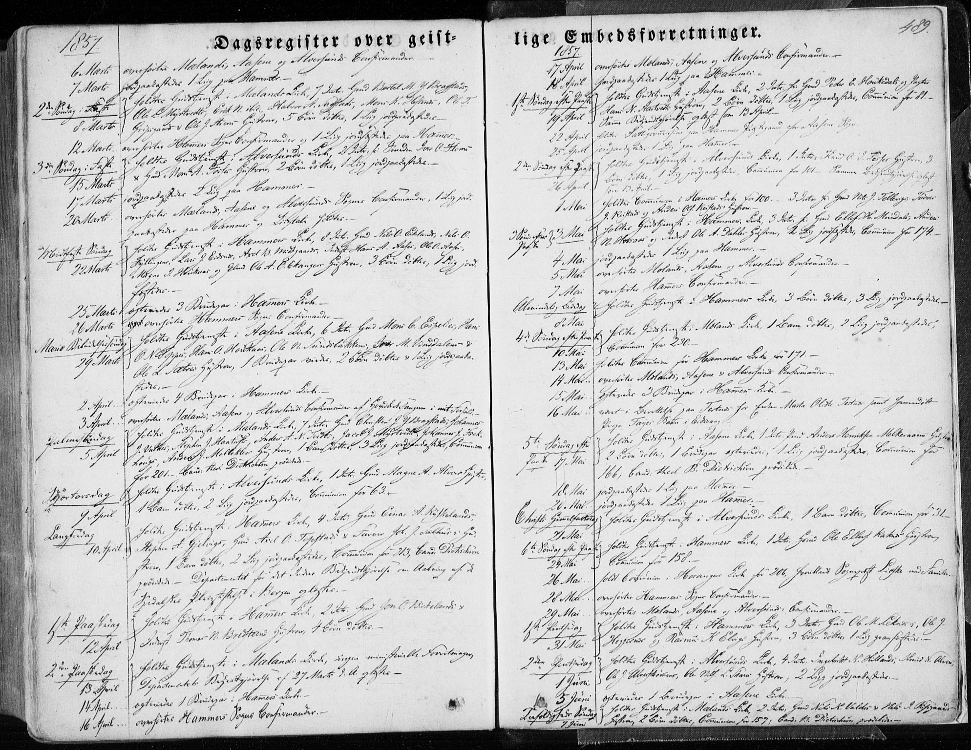 Hamre sokneprestembete, AV/SAB-A-75501/H/Ha/Haa/Haaa/L0013: Parish register (official) no. A 13, 1846-1857, p. 489