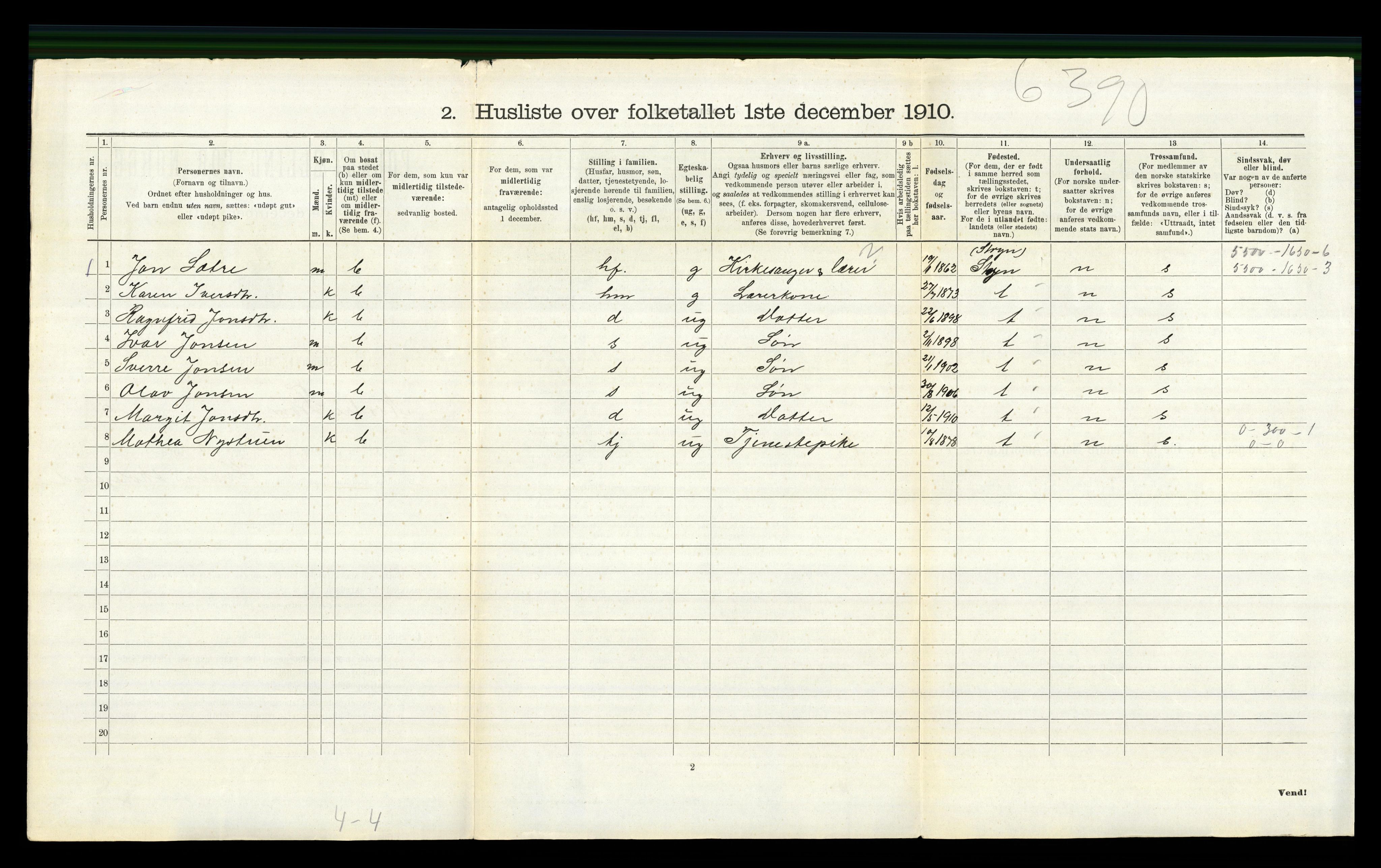 RA, 1910 census for Nord-Fron, 1910, p. 1045