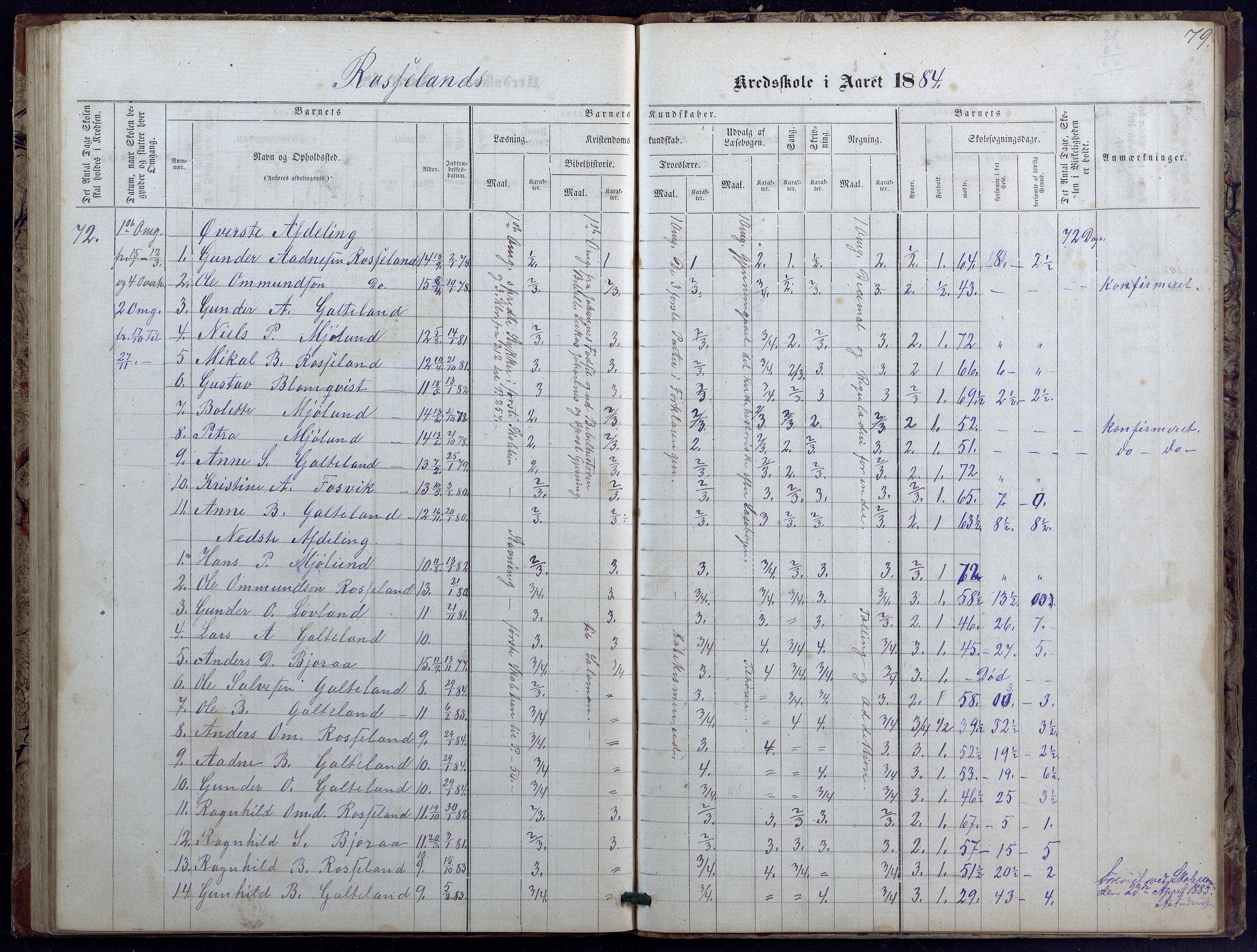 Evje kommune, Landsverk/Omland/Rosseland skolekretser, AAKS/KA0937-550d/F1/L0001: Skoleprotokoll for Landsverk, Omland, Rosseland skolekretser, 1863-1888, p. 79