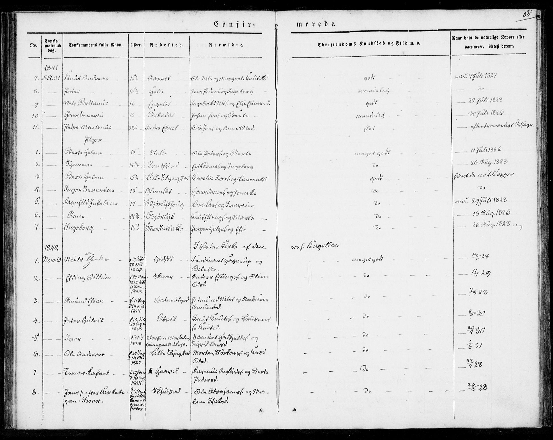 Ministerialprotokoller, klokkerbøker og fødselsregistre - Møre og Romsdal, AV/SAT-A-1454/524/L0352: Parish register (official) no. 524A04, 1838-1847, p. 55