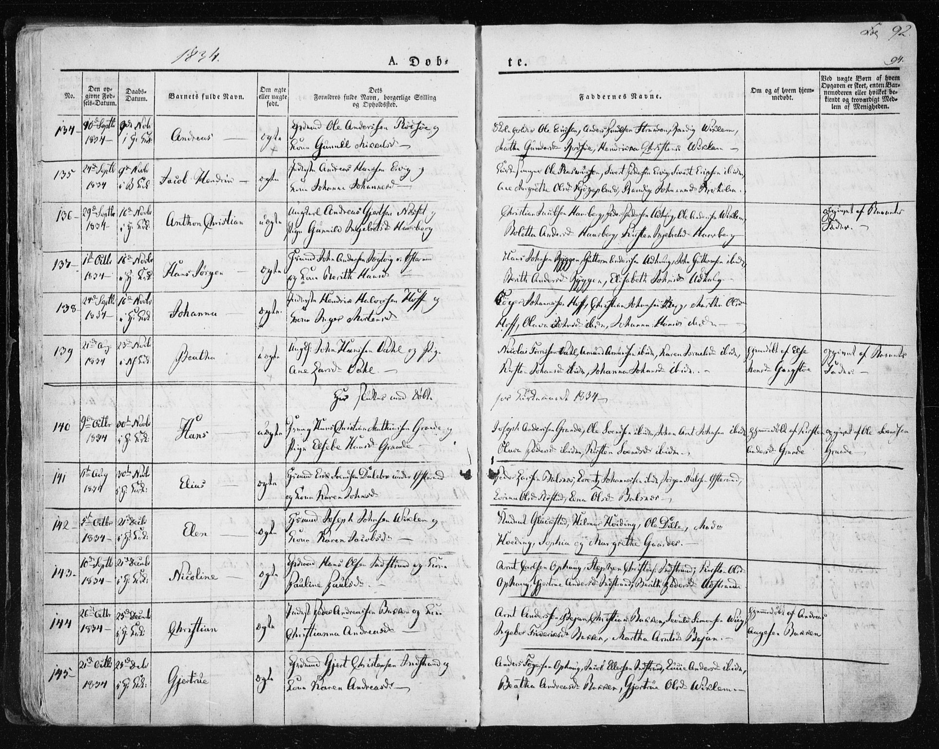 Ministerialprotokoller, klokkerbøker og fødselsregistre - Sør-Trøndelag, SAT/A-1456/659/L0735: Parish register (official) no. 659A05, 1826-1841, p. 92