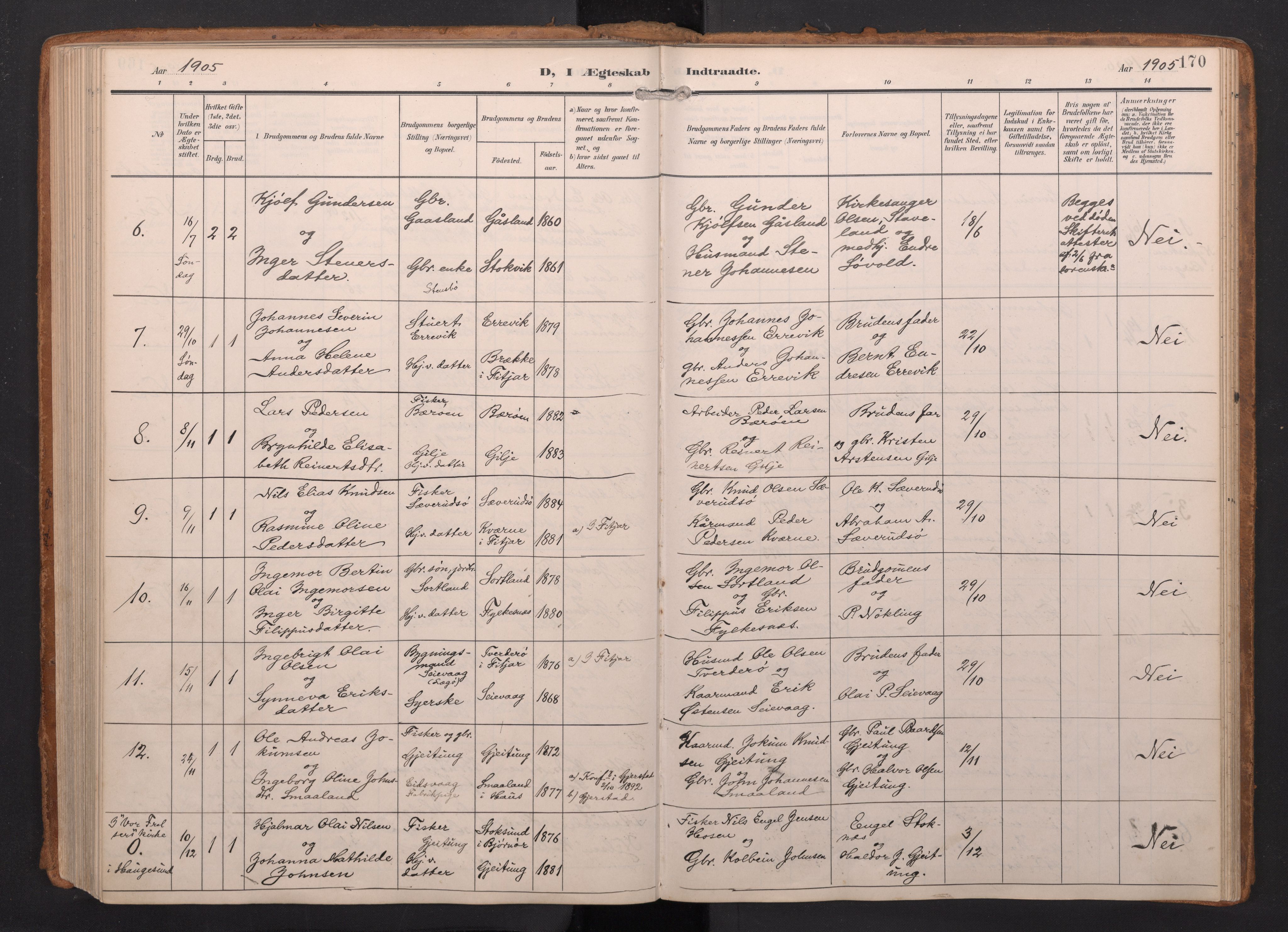 Finnås sokneprestembete, AV/SAB-A-99925/H/Ha/Haa/Haac/L0003: Parish register (official) no. C 3, 1905-1917, p. 170