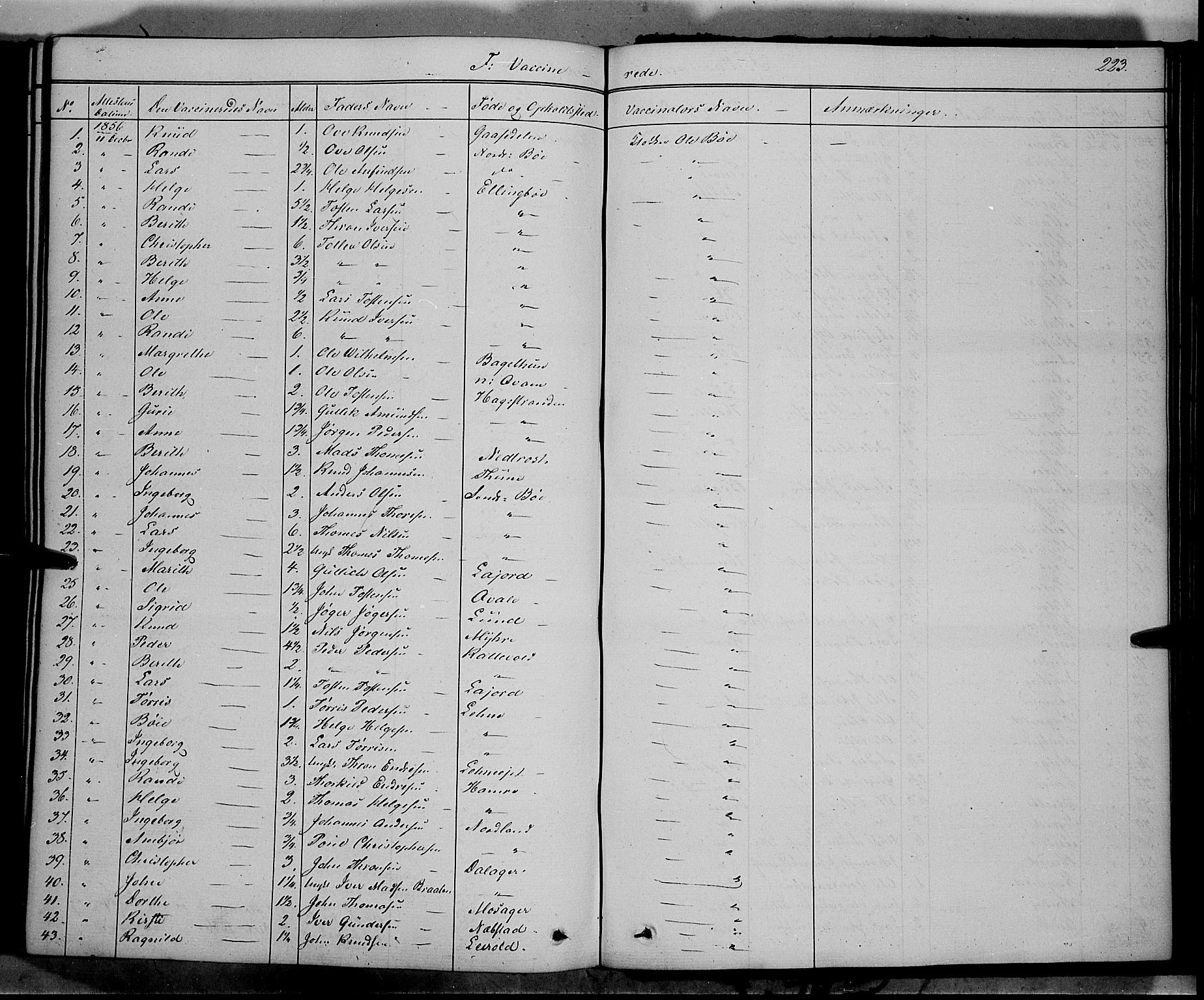 Vang prestekontor, Valdres, AV/SAH-PREST-140/H/Ha/L0006: Parish register (official) no. 6, 1846-1864, p. 223