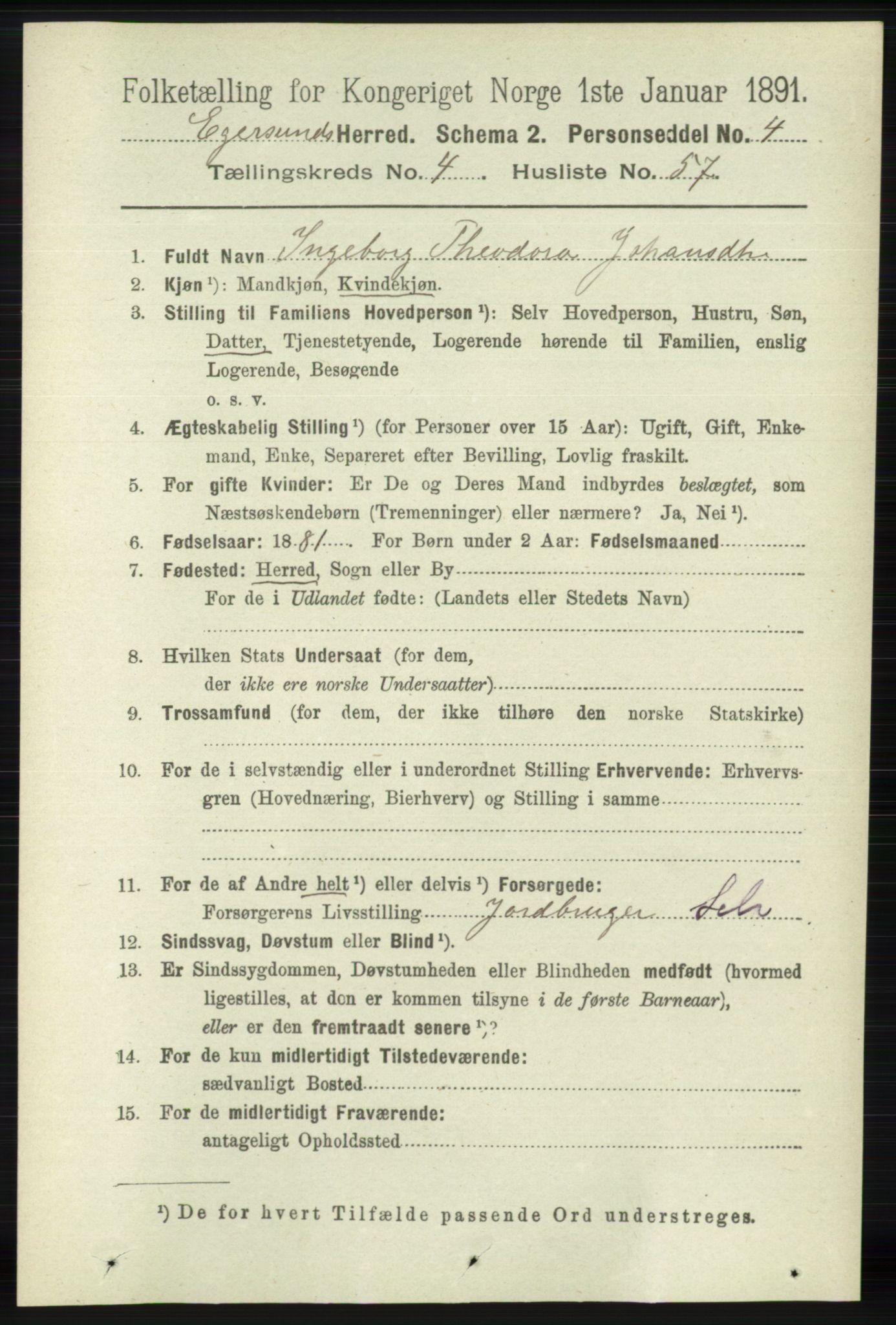 RA, 1891 census for 1116 Eigersund herred, 1891, p. 2005
