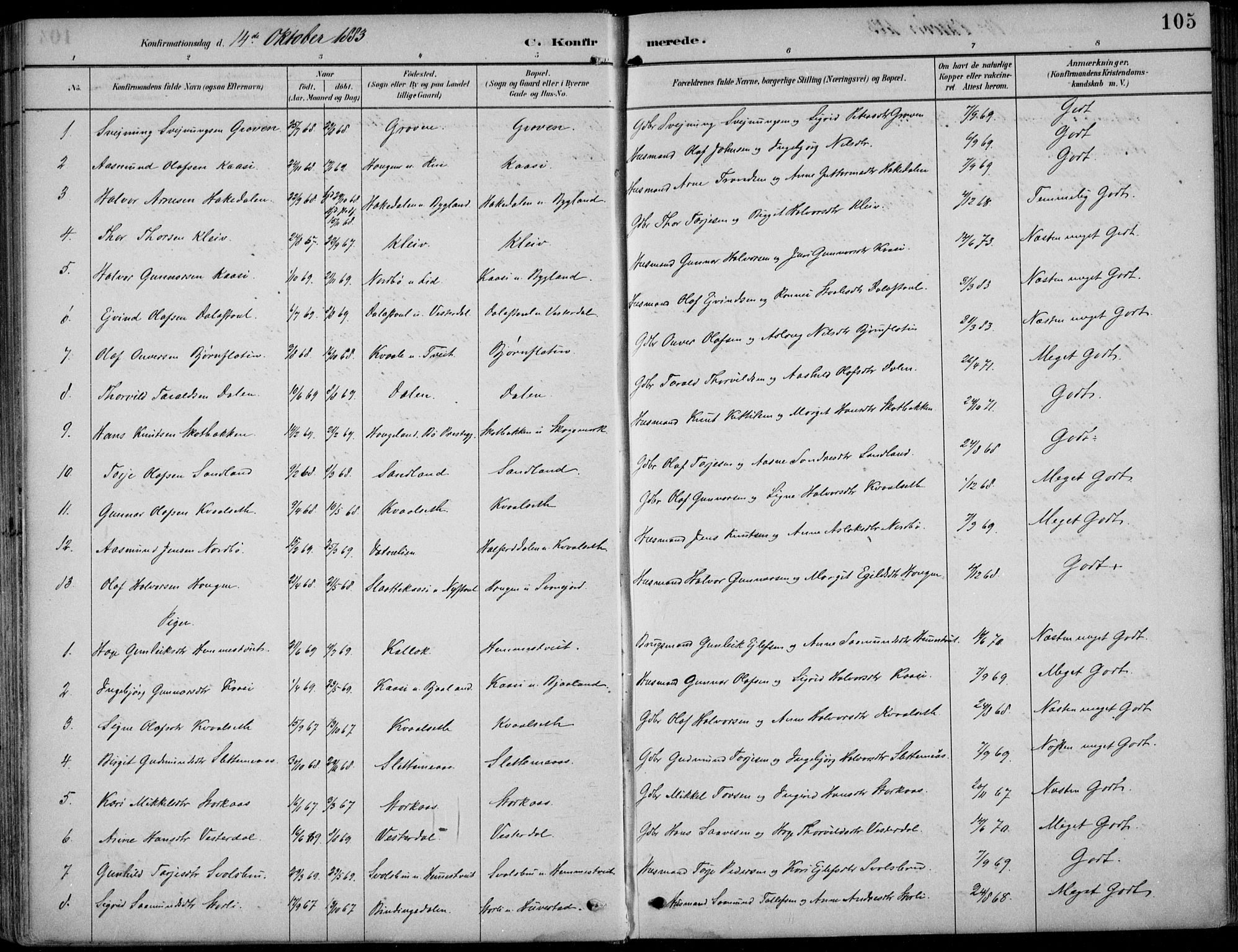 Kviteseid kirkebøker, SAKO/A-276/F/Fb/L0002: Parish register (official) no. II 2, 1882-1916, p. 105