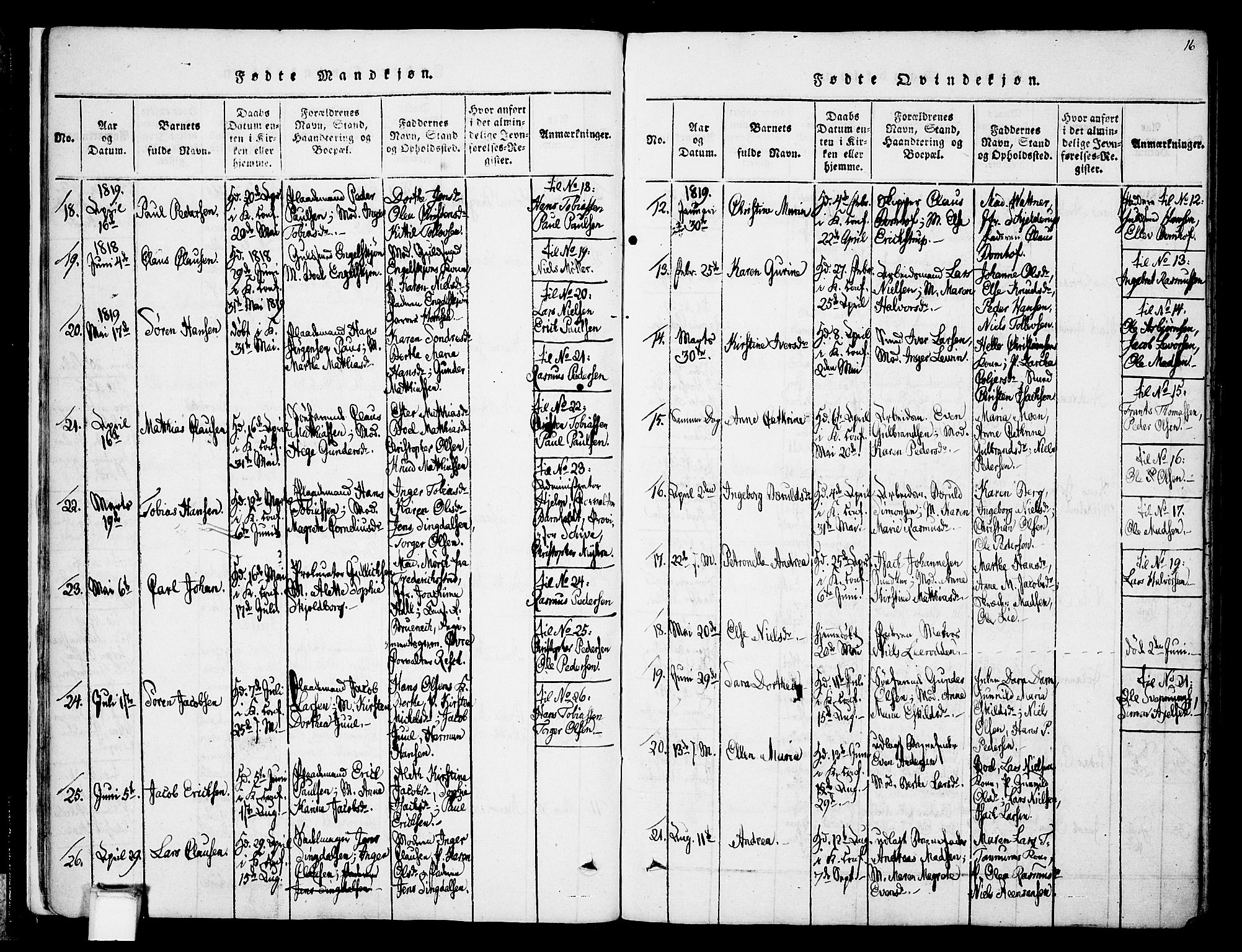 Skien kirkebøker, SAKO/A-302/F/Fa/L0005: Parish register (official) no. 5, 1814-1843, p. 16
