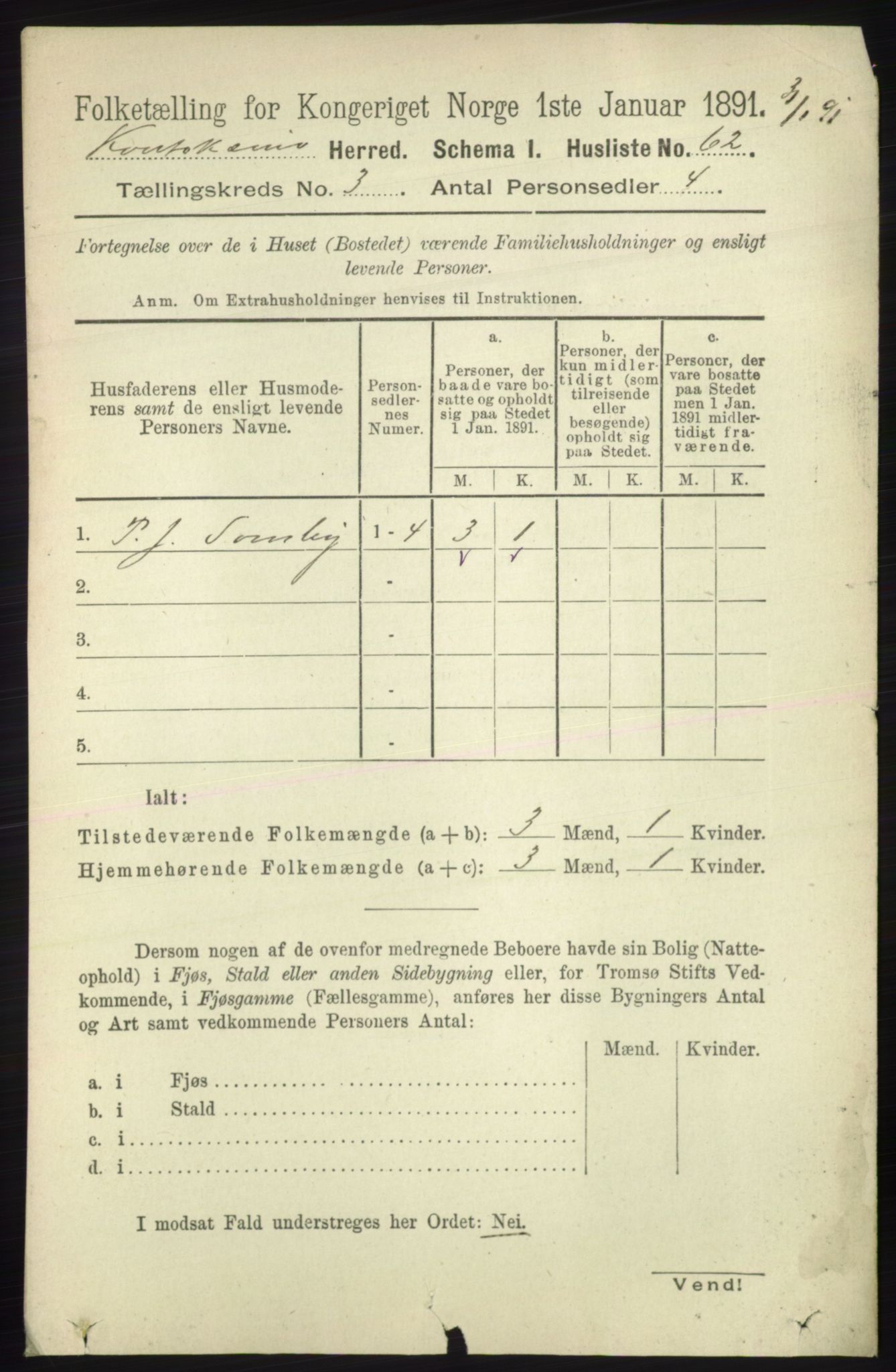 RA, 1891 census for 2011 Kautokeino, 1891, p. 708