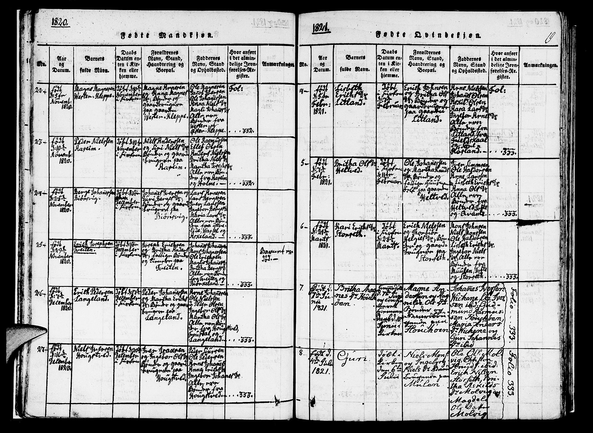 Hosanger sokneprestembete, SAB/A-75801/H/Haa: Parish register (official) no. A 5, 1815-1824, p. 19