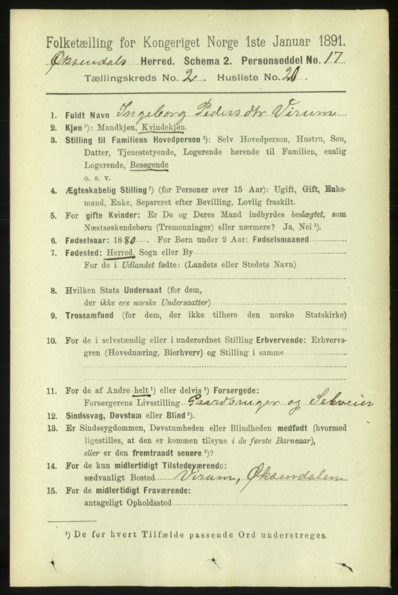 RA, 1891 census for 1561 Øksendal, 1891, p. 366