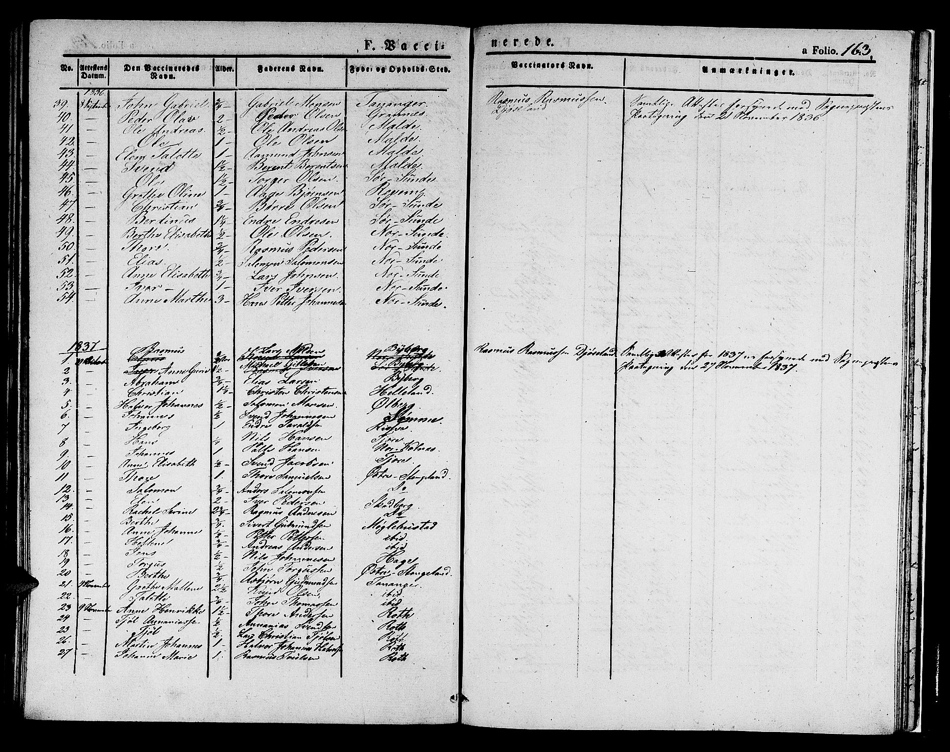 Håland sokneprestkontor, SAST/A-101802/001/30BA/L0005: Parish register (official) no. A 5, 1829-1841, p. 163