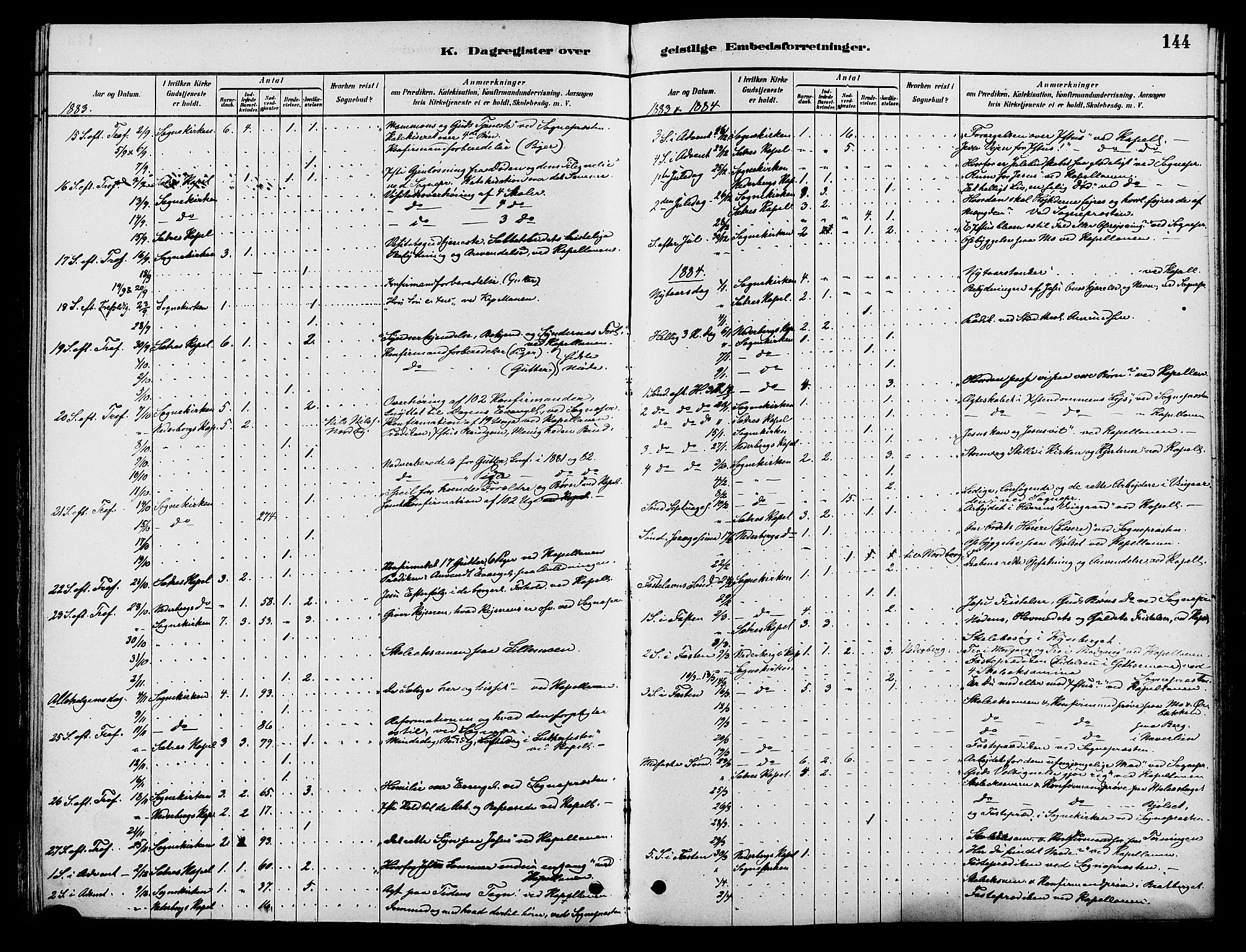 Elverum prestekontor, AV/SAH-PREST-044/H/Ha/Haa/L0012: Parish register (official) no. 12, 1880-1893, p. 144