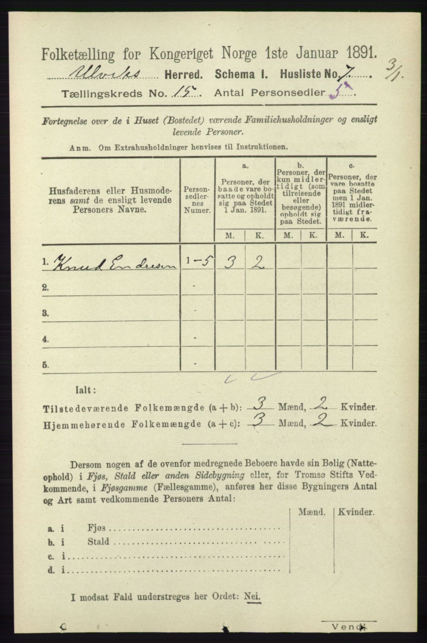 RA, 1891 census for 1233 Ulvik, 1891, p. 4586