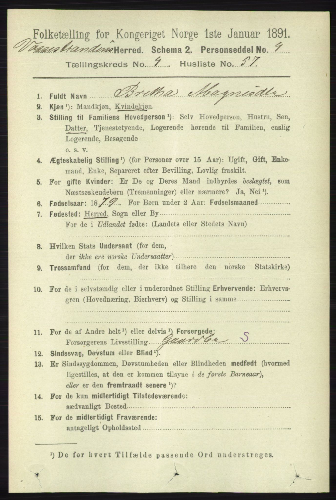 RA, 1891 census for 1236 Vossestrand, 1891, p. 1842