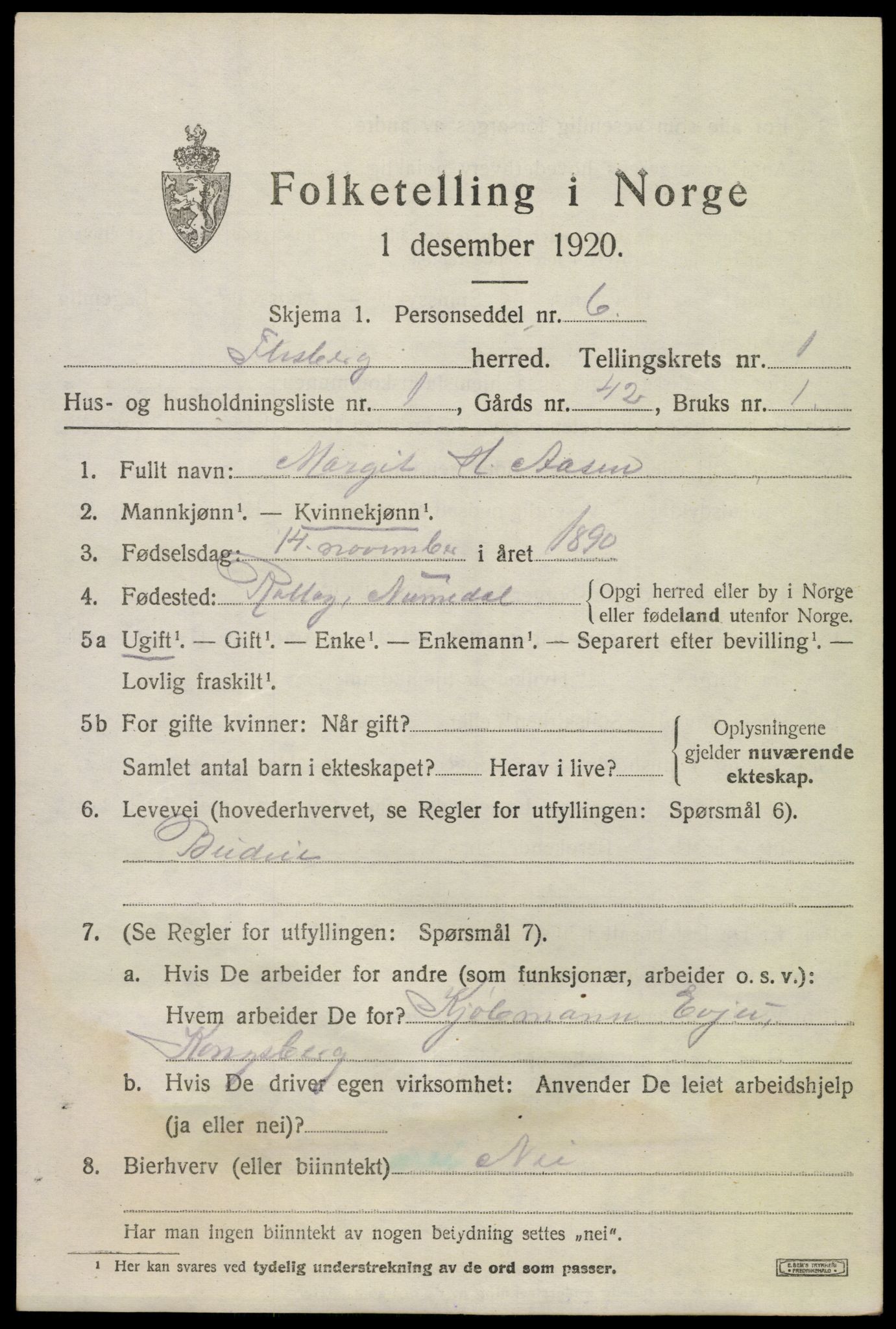 SAKO, 1920 census for Flesberg, 1920, p. 973