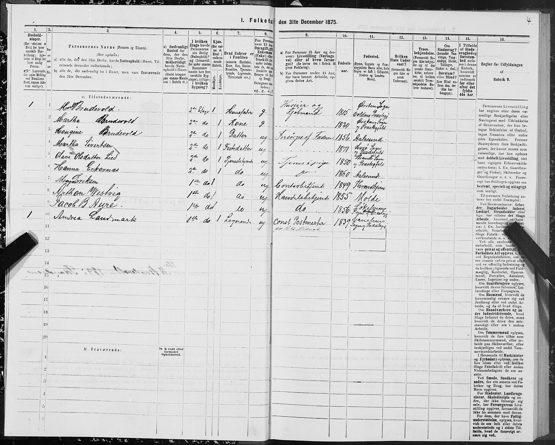 SAT, 1875 census for 1501P Ålesund, 1875, p. 1004