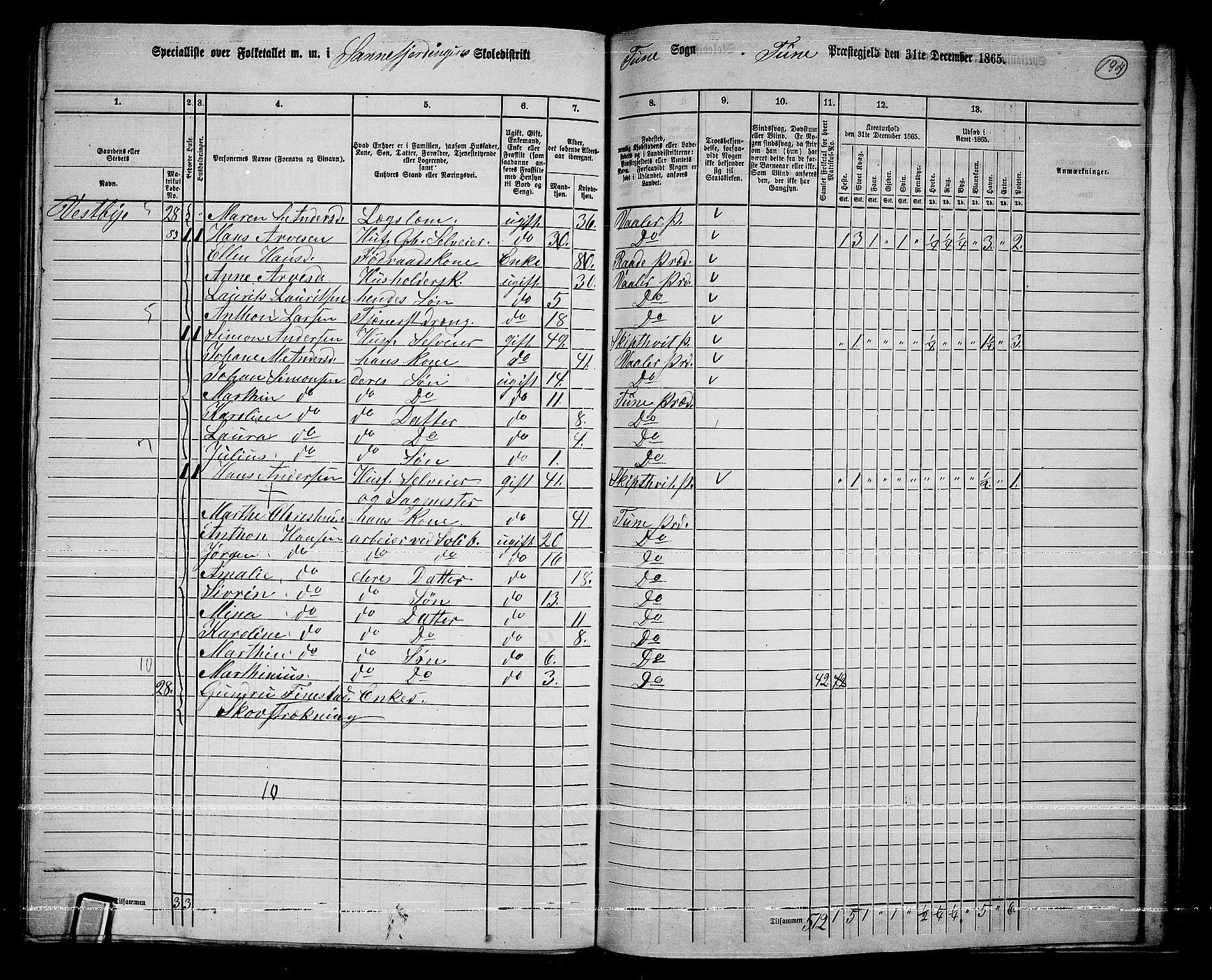 RA, 1865 census for Tune, 1865, p. 268