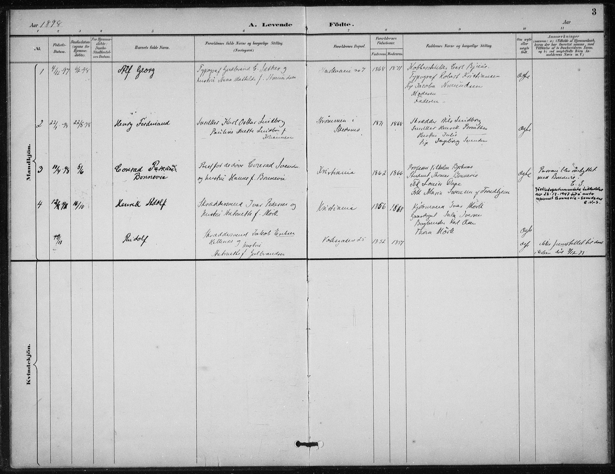 Døves menighet Oslo prestekontor kirkebøker, AV/SAO-A-11064/F/L0001: Parish register (official) no. 1, 1895-1919, p. 3