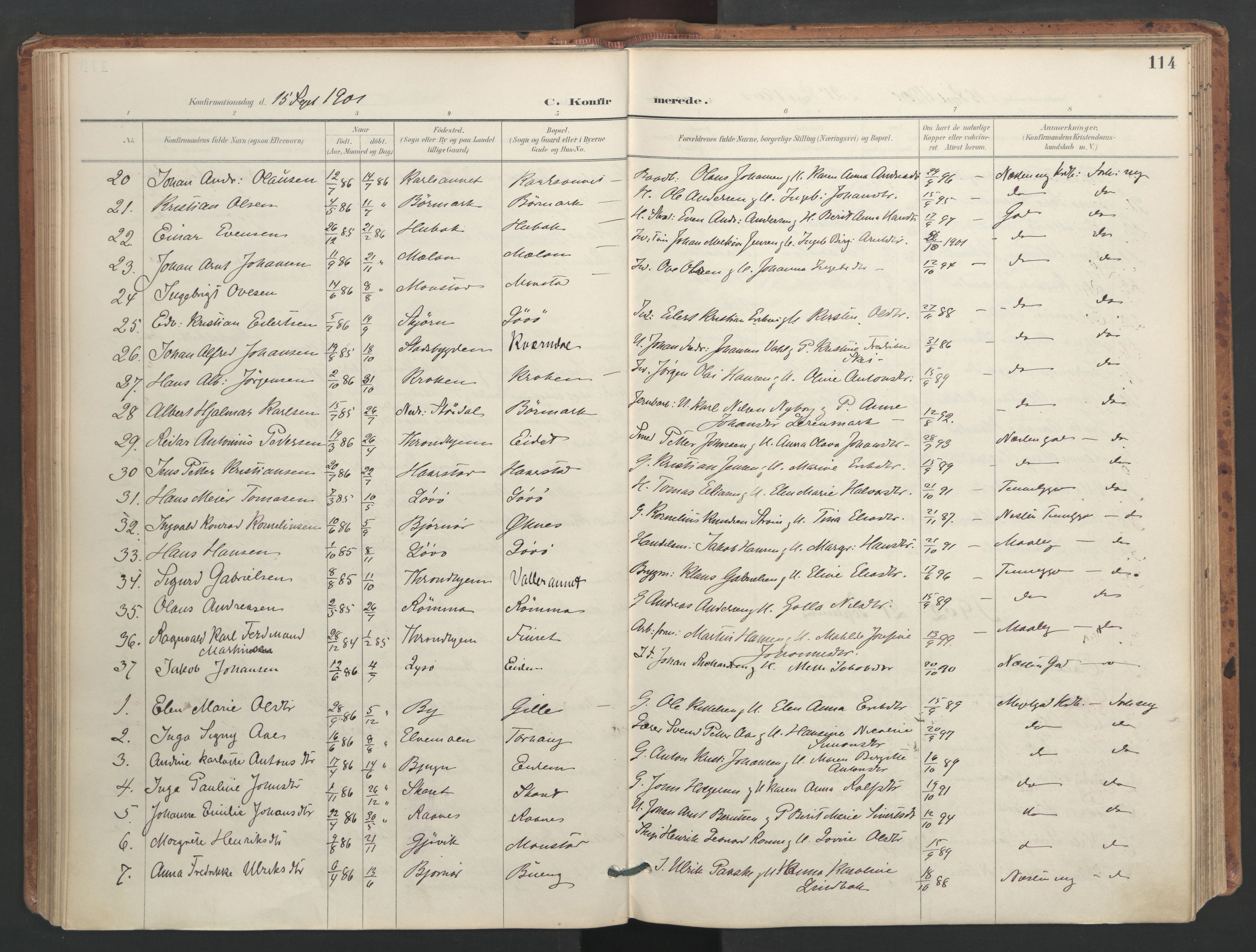 Ministerialprotokoller, klokkerbøker og fødselsregistre - Sør-Trøndelag, SAT/A-1456/655/L0681: Parish register (official) no. 655A10, 1895-1907, p. 114