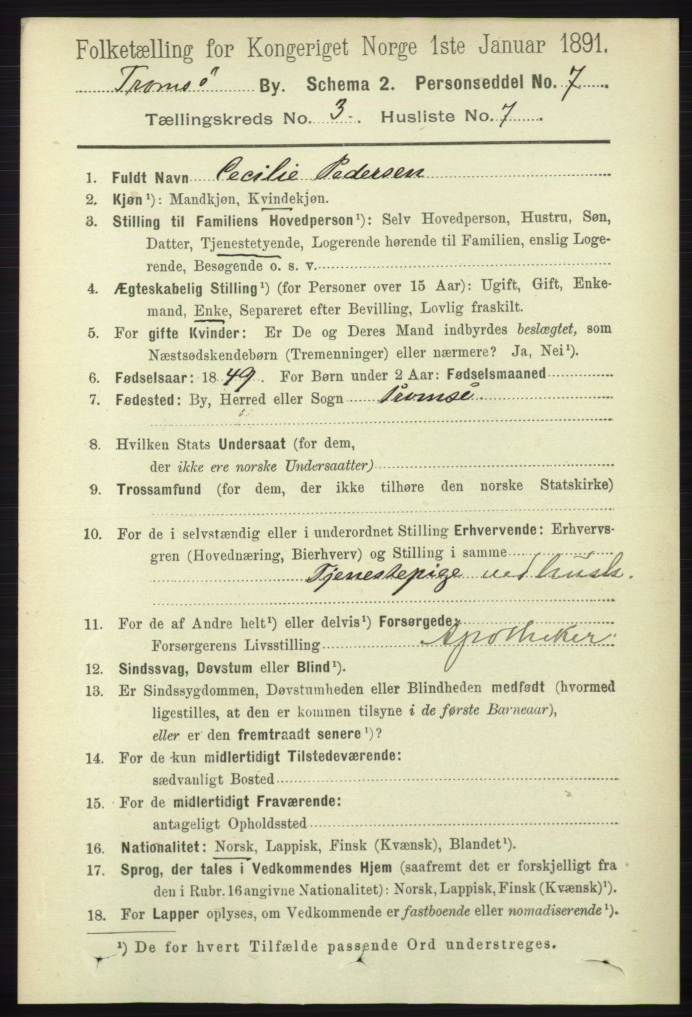 RA, 1891 census for 1902 Tromsø, 1891, p. 3240