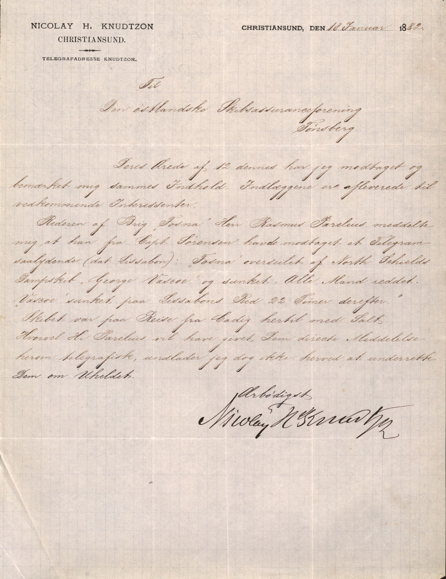 Pa 63 - Østlandske skibsassuranceforening, VEMU/A-1079/G/Ga/L0014/0010: Havaridokumenter / Solveig, Spes & Fides, Framnes, Fosna, 1882, p. 85