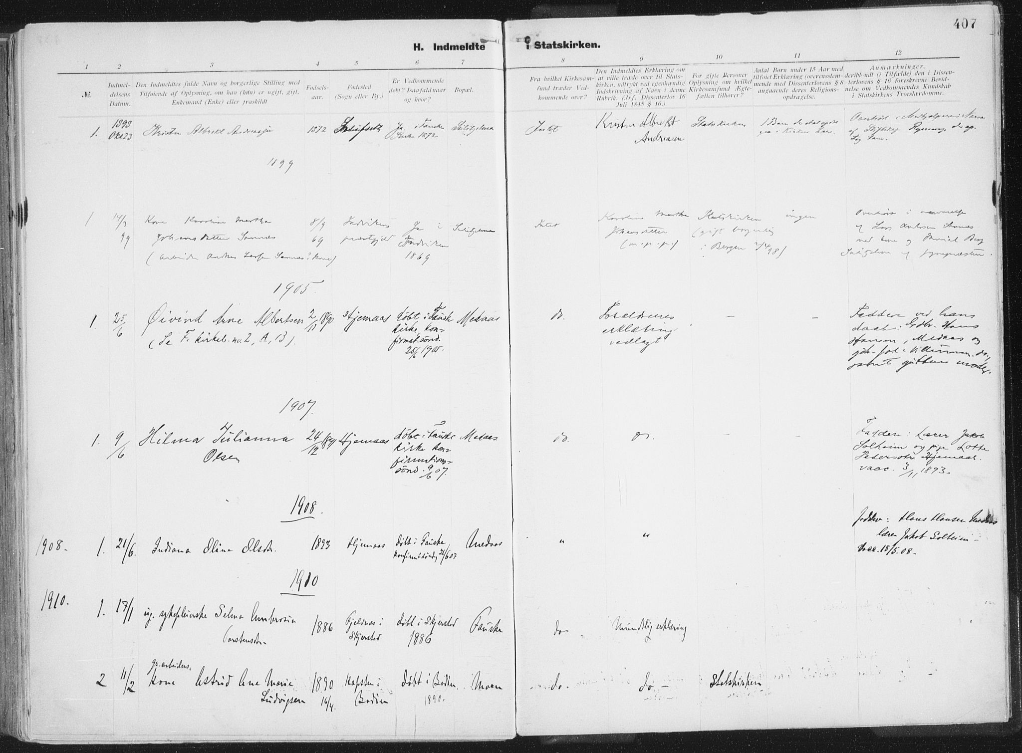 Ministerialprotokoller, klokkerbøker og fødselsregistre - Nordland, AV/SAT-A-1459/849/L0696: Parish register (official) no. 849A08, 1898-1910, p. 407