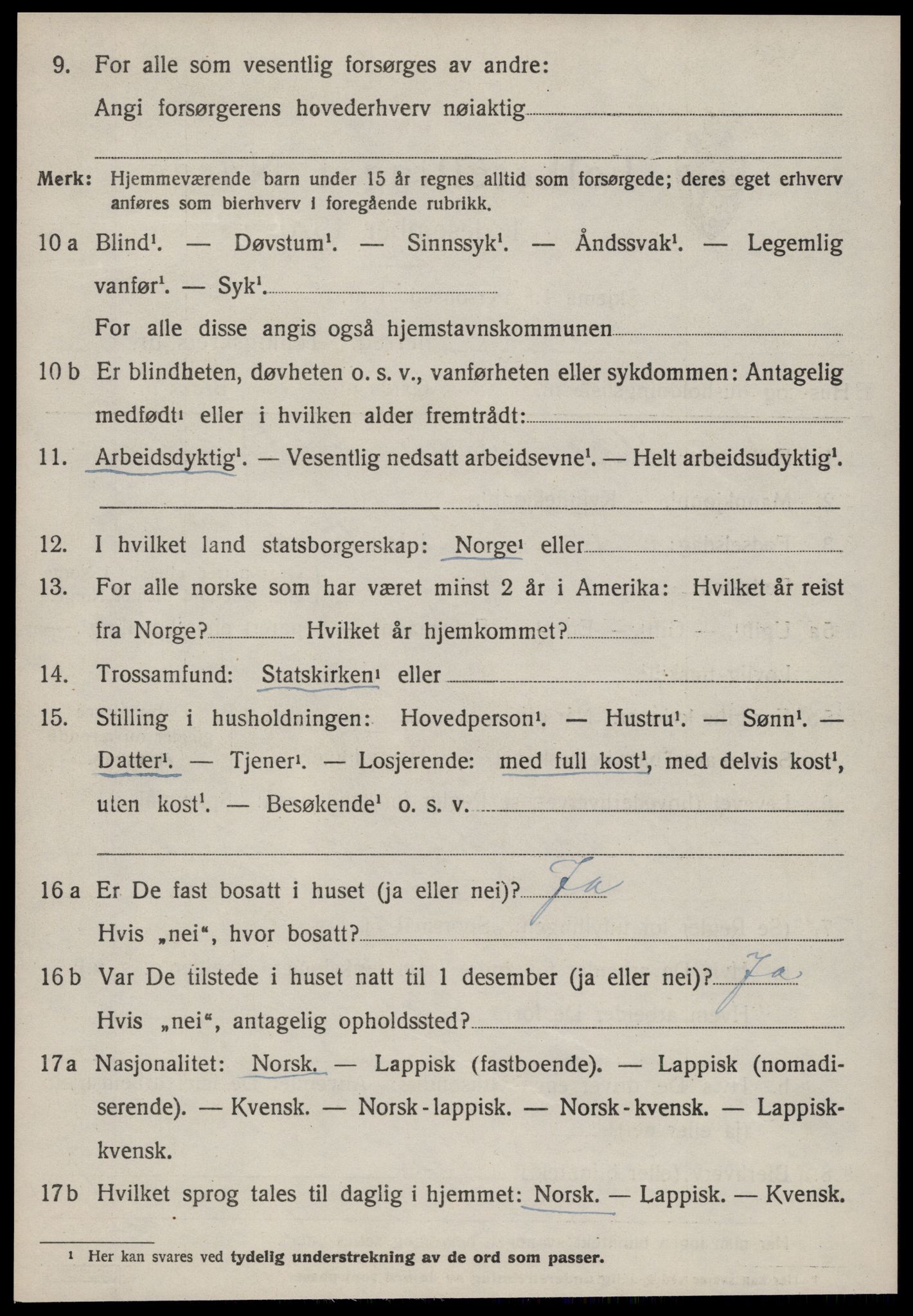 SAT, 1920 census for Sandstad, 1920, p. 1086