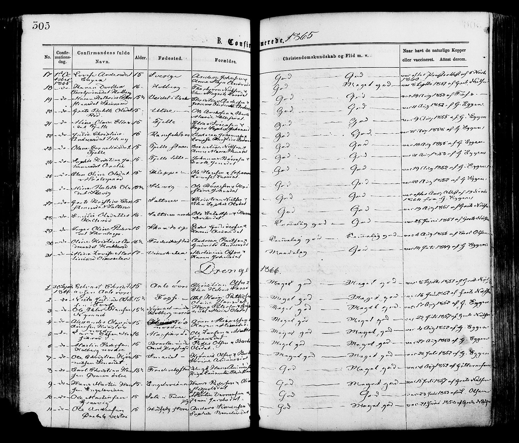 Onsøy prestekontor Kirkebøker, SAO/A-10914/F/Fa/L0004: Parish register (official) no. I 4, 1861-1877, p. 305