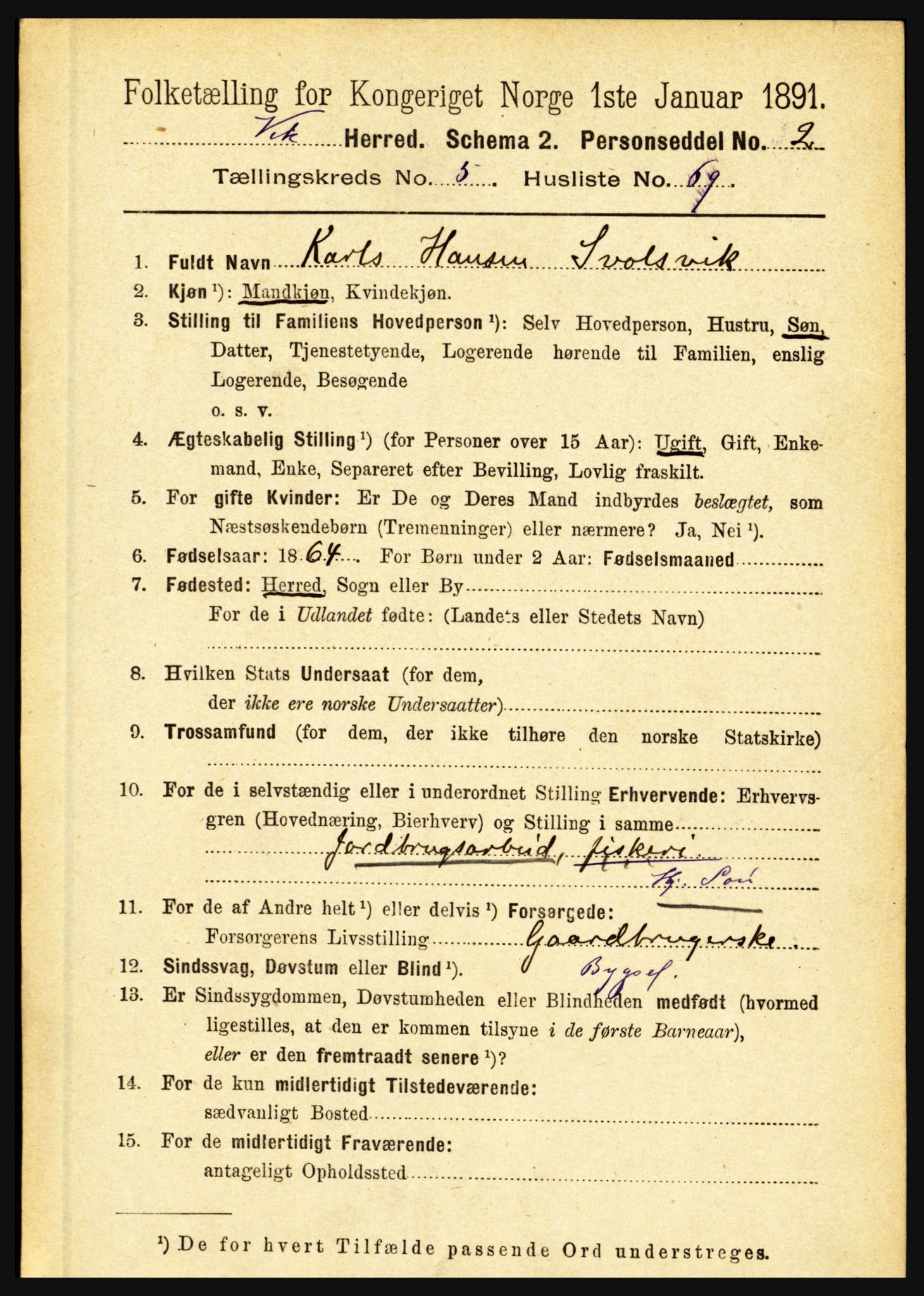 RA, 1891 census for 1417 Vik, 1891, p. 2752