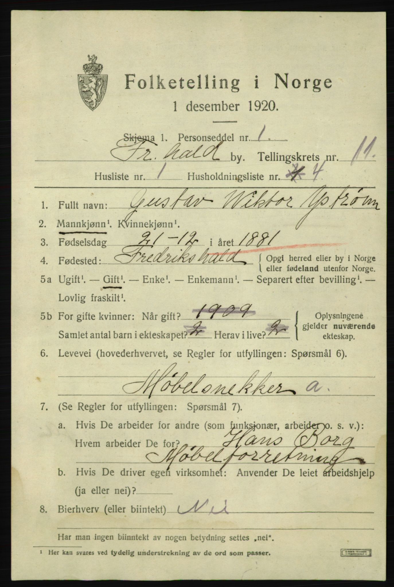 SAO, 1920 census for Fredrikshald, 1920, p. 18741