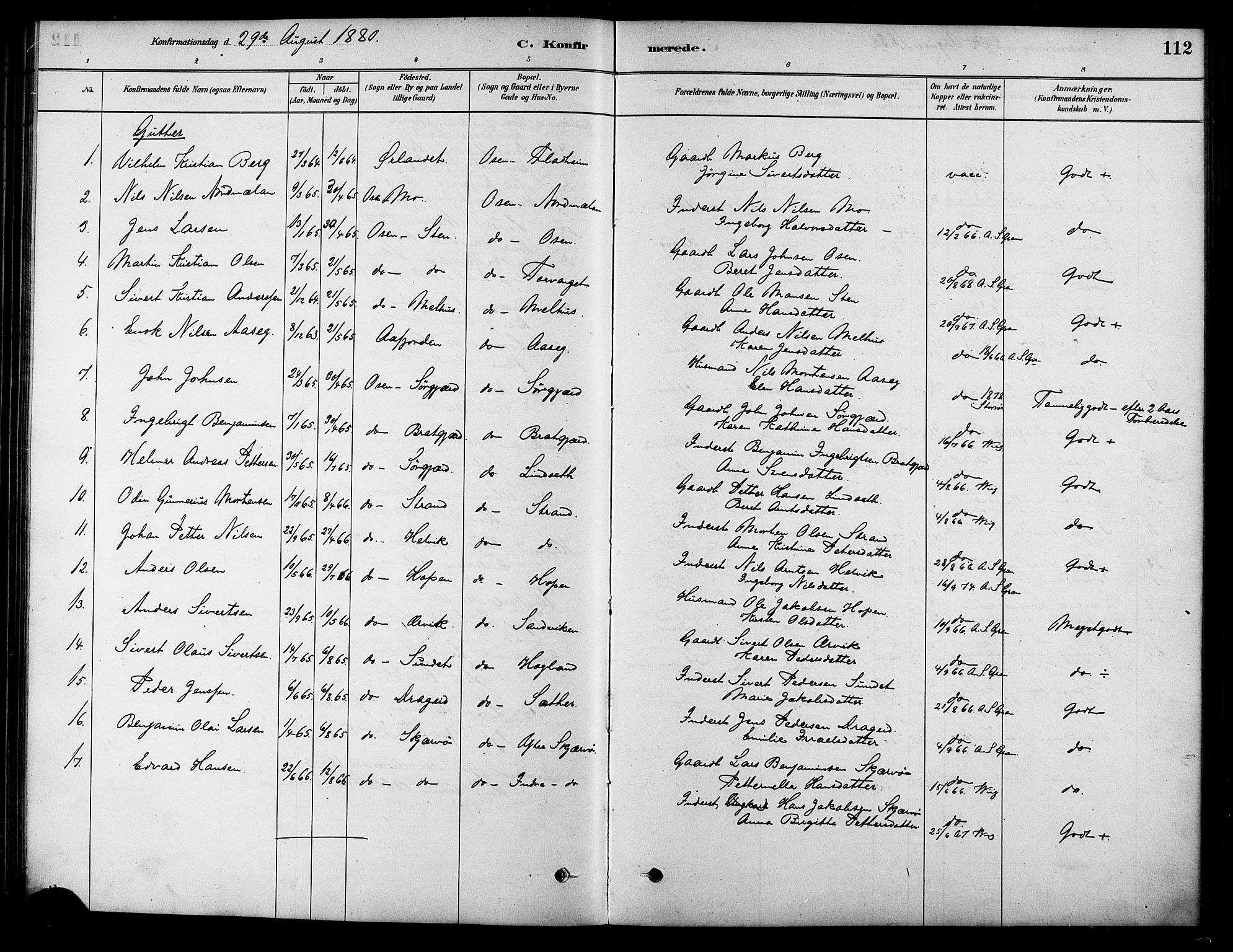 Ministerialprotokoller, klokkerbøker og fødselsregistre - Sør-Trøndelag, SAT/A-1456/658/L0722: Parish register (official) no. 658A01, 1879-1896, p. 112