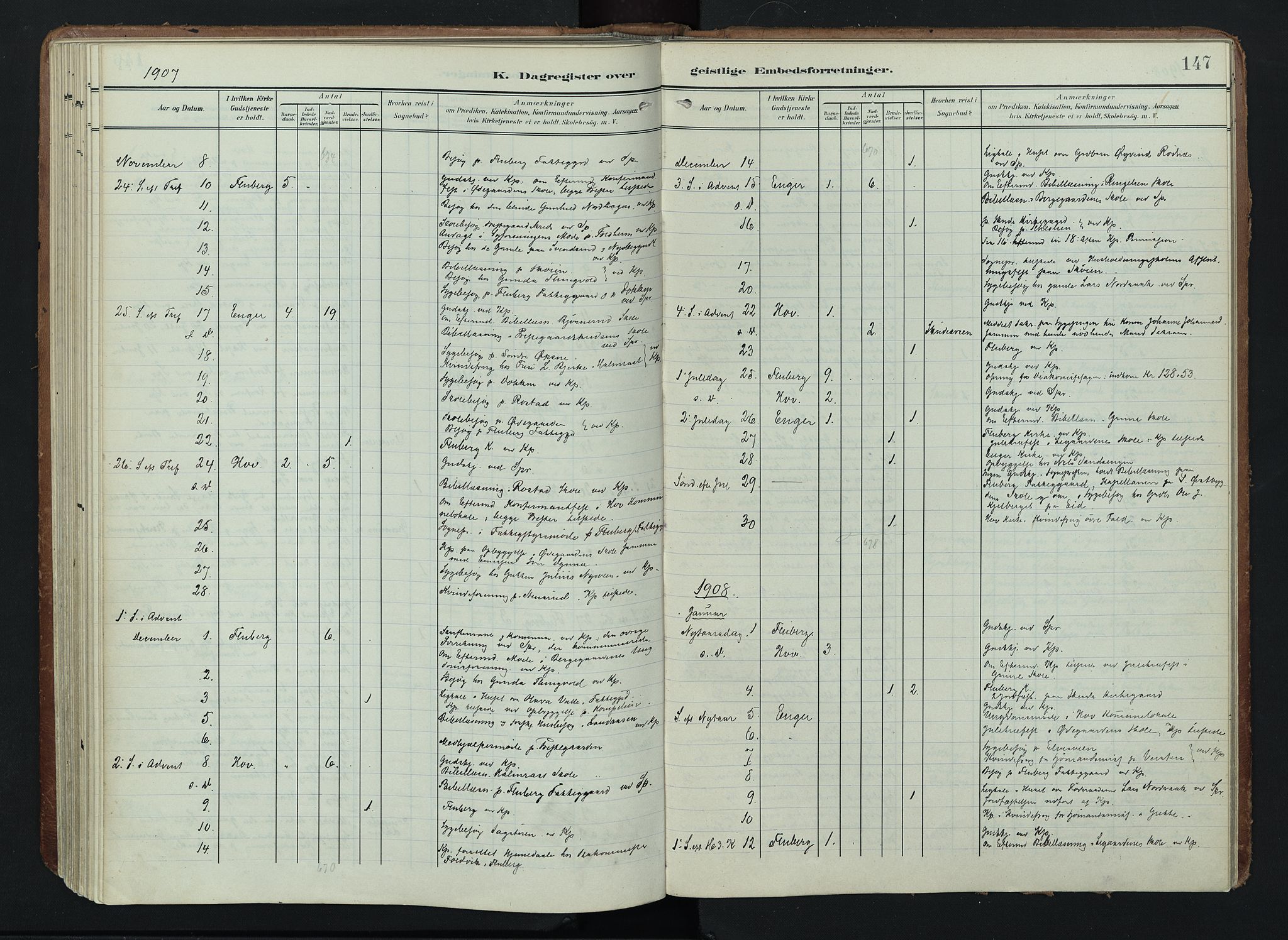 Søndre Land prestekontor, SAH/PREST-122/K/L0005: Parish register (official) no. 5, 1905-1914, p. 147