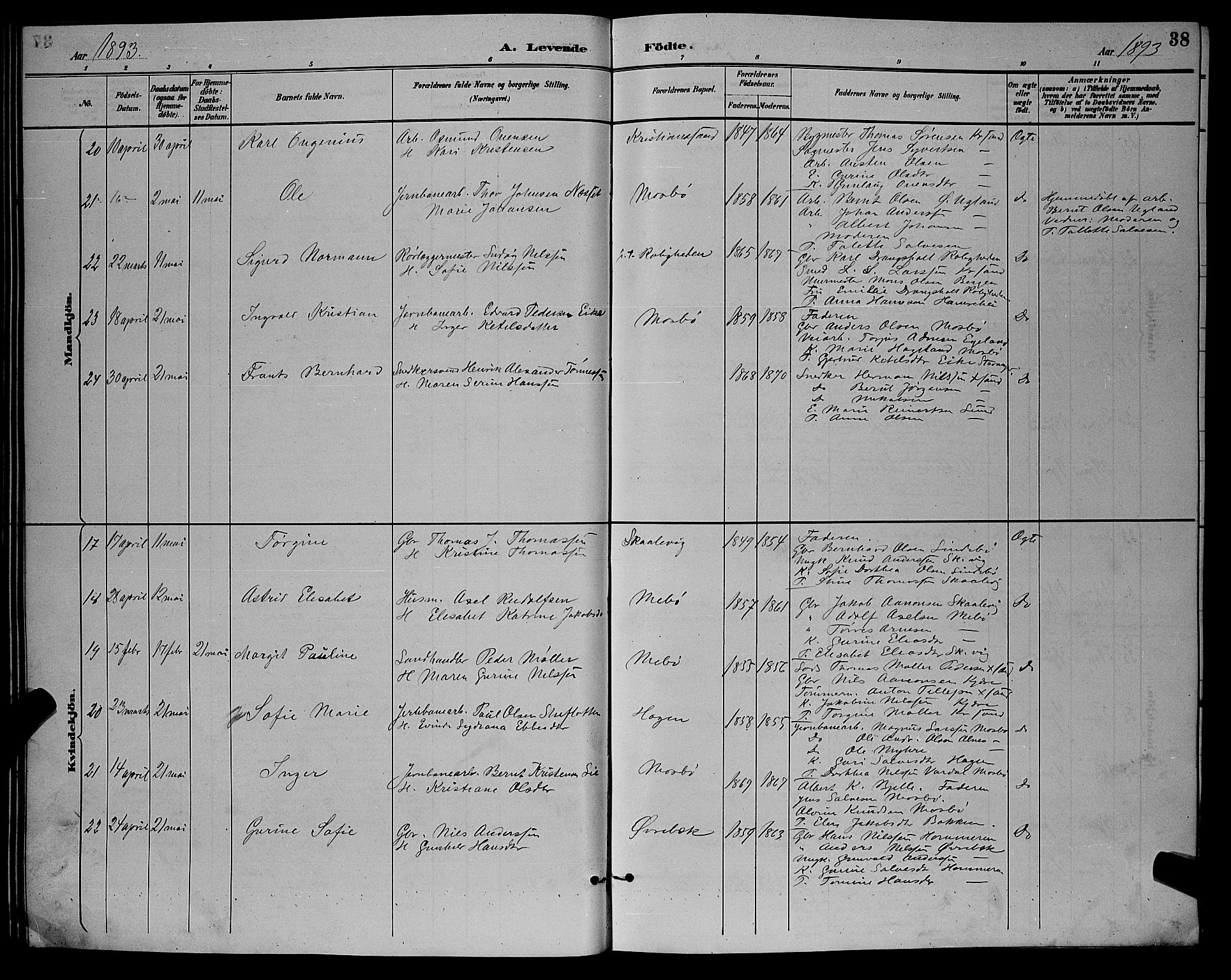 Oddernes sokneprestkontor, AV/SAK-1111-0033/F/Fb/Fba/L0008: Parish register (copy) no. B 8, 1887-1898, p. 38