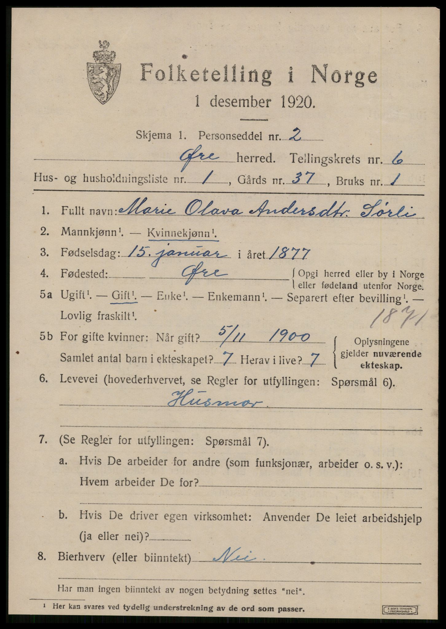 SAT, 1920 census for Øre, 1920, p. 3768