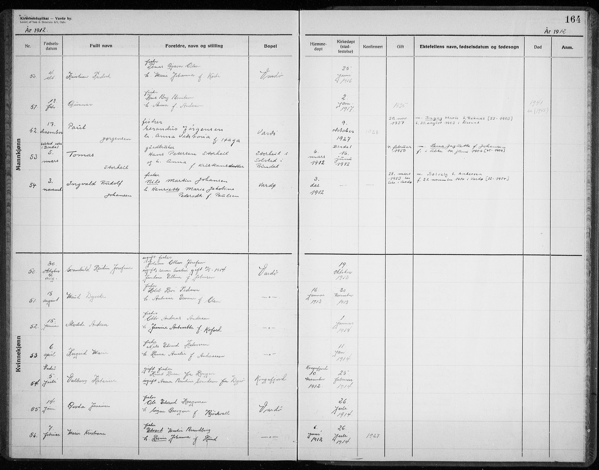 Vardø sokneprestkontor, AV/SATØ-S-1332/H/Hc/L0001kirkerekon: Other parish register no. 1, 1900-1914, p. 164